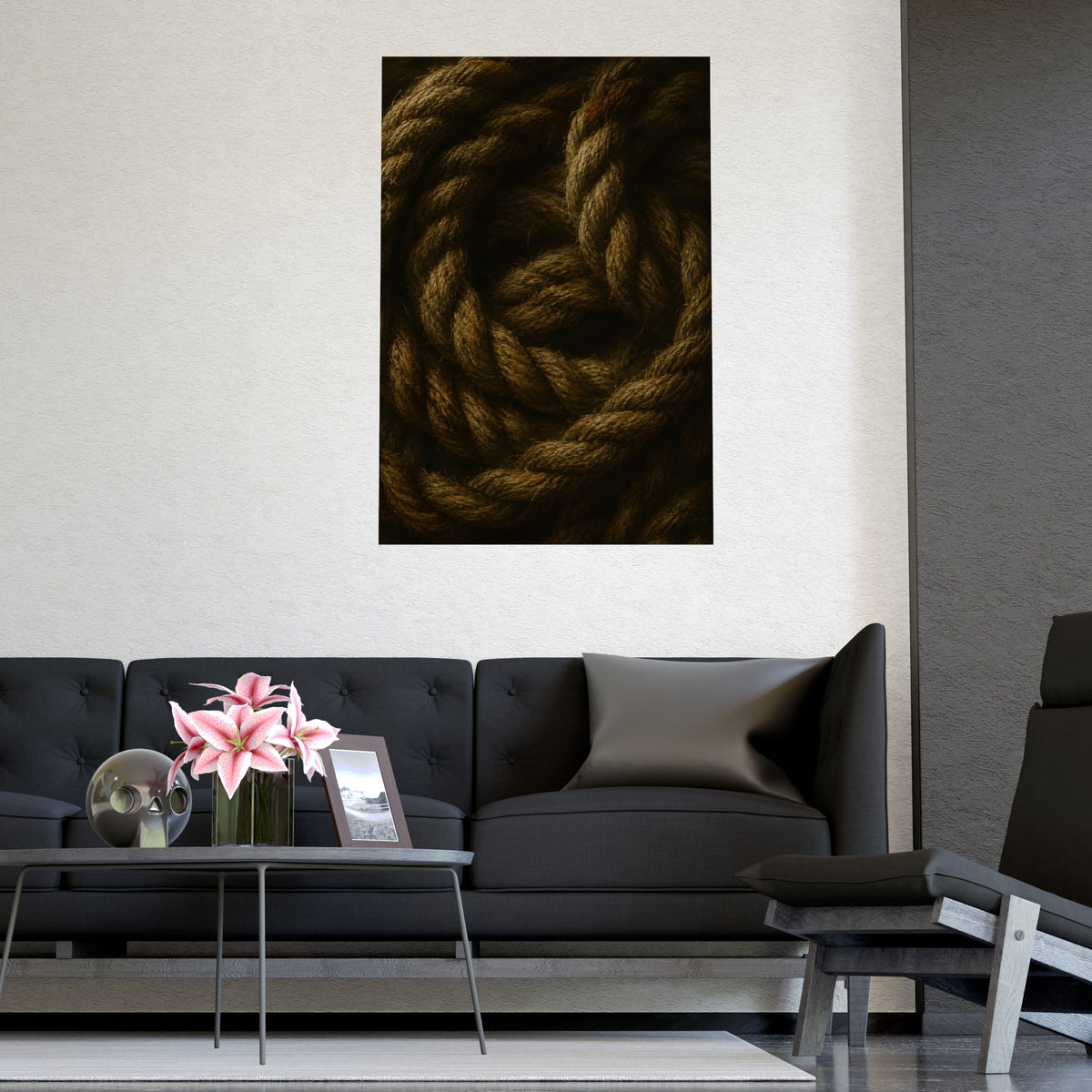 Coil of Rope — coil of rope, shown framed on a wall
