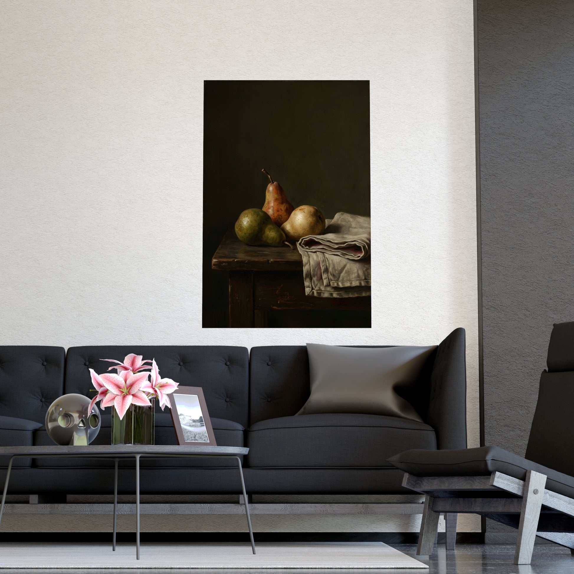 Three Pears on a plain wall, shown at a larger size, 18x24 in print