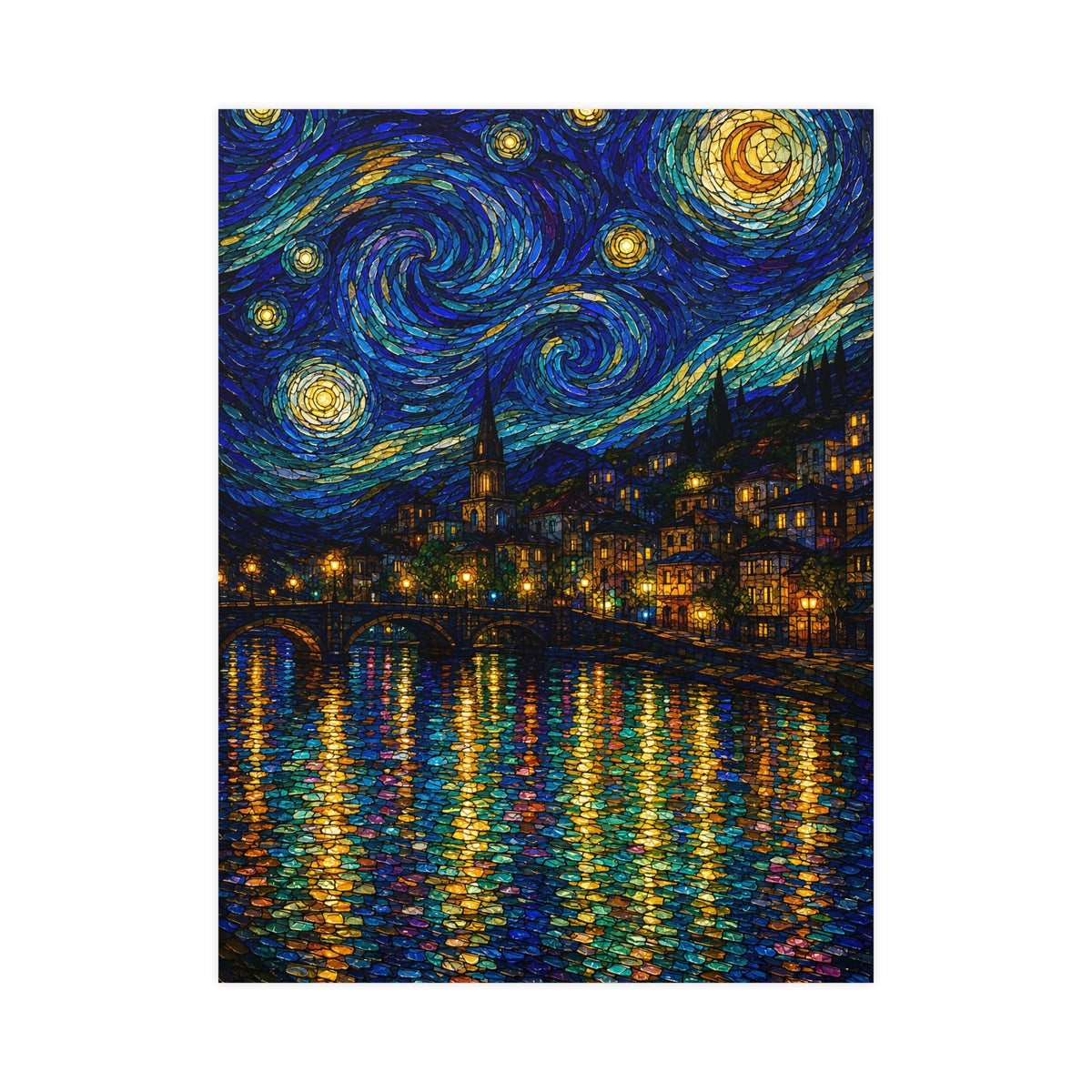 River Town at Night — river town at night, 18x24 in print