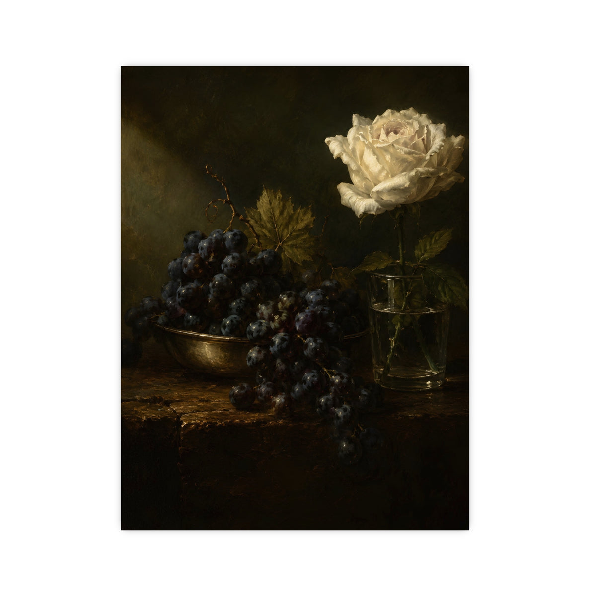 Grapes and a White Rose — grapes and a white rose, 12x16 in print