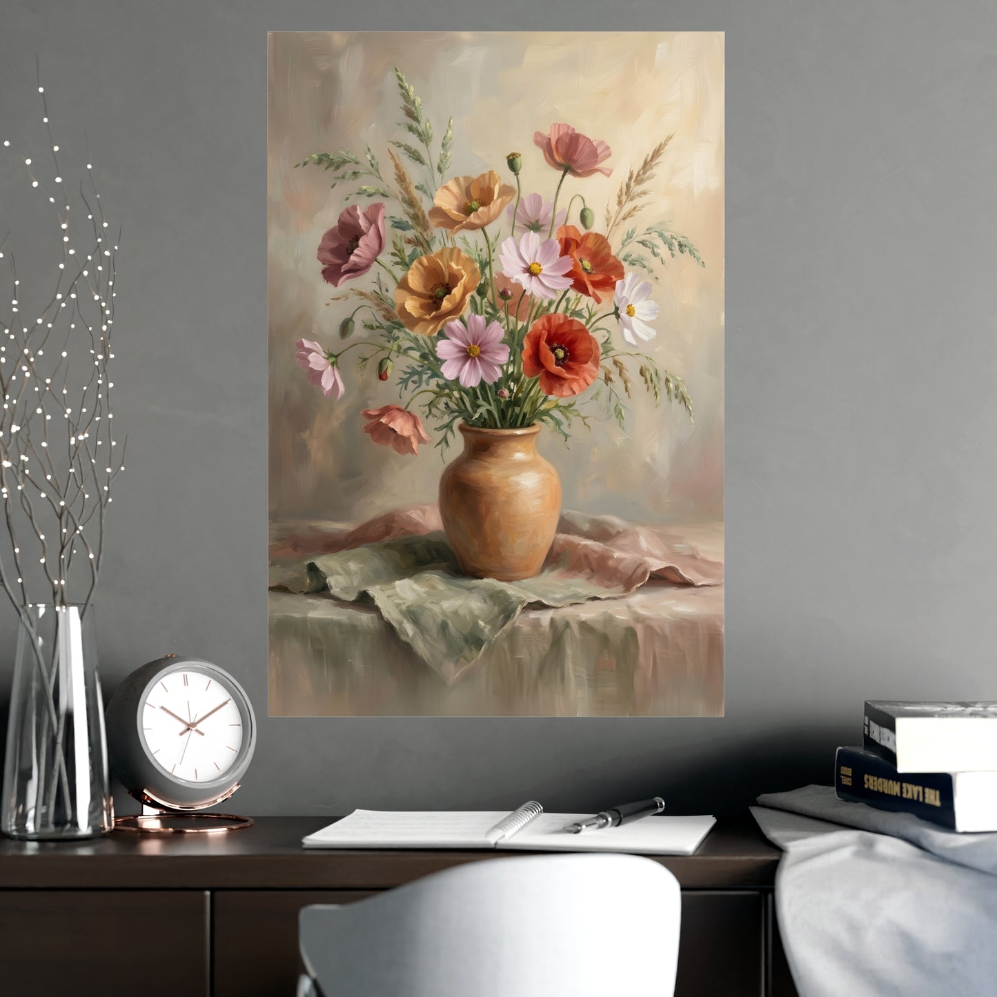 Bouquet de coquelicots et cosmos | Affiche Murale Romantique | Peinture