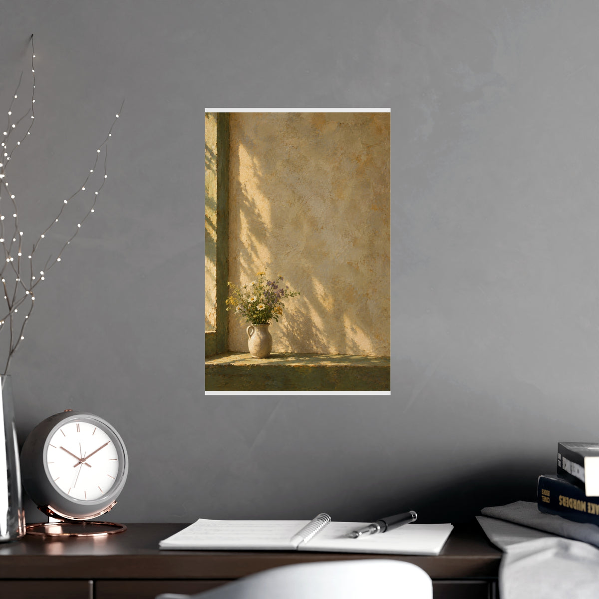 Wildflowers in a Milk Jug — wildflowers in a milk jug, shown framed on a wall