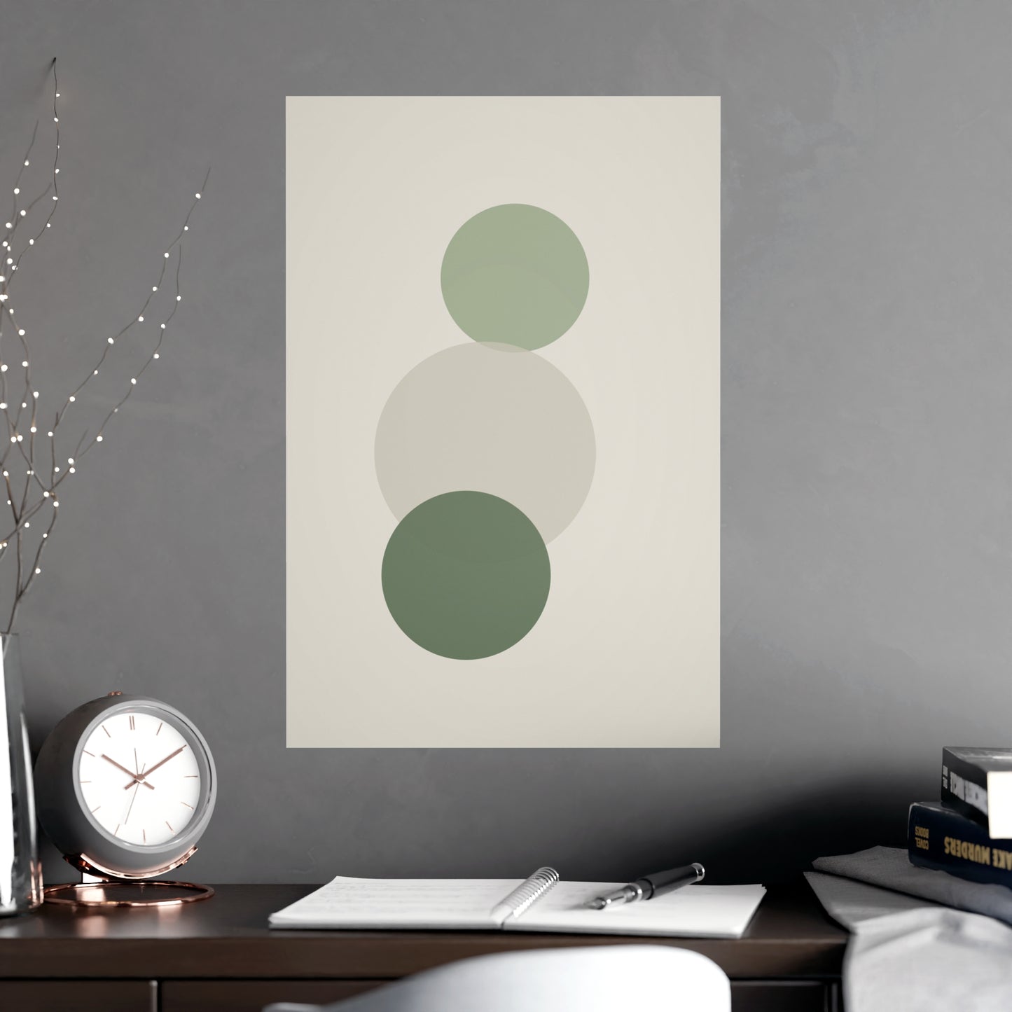 Sage Neutral Circles Boho Wall Art | Living Room Print