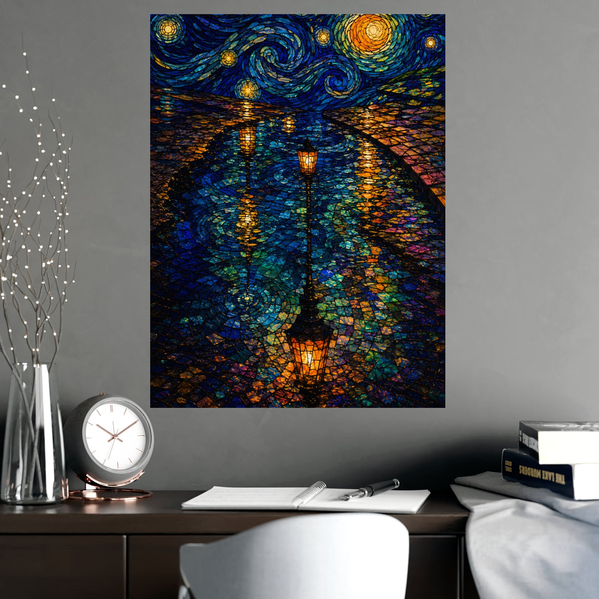 Lamps in a Puddle — lamps in a puddle, shown framed on a wall