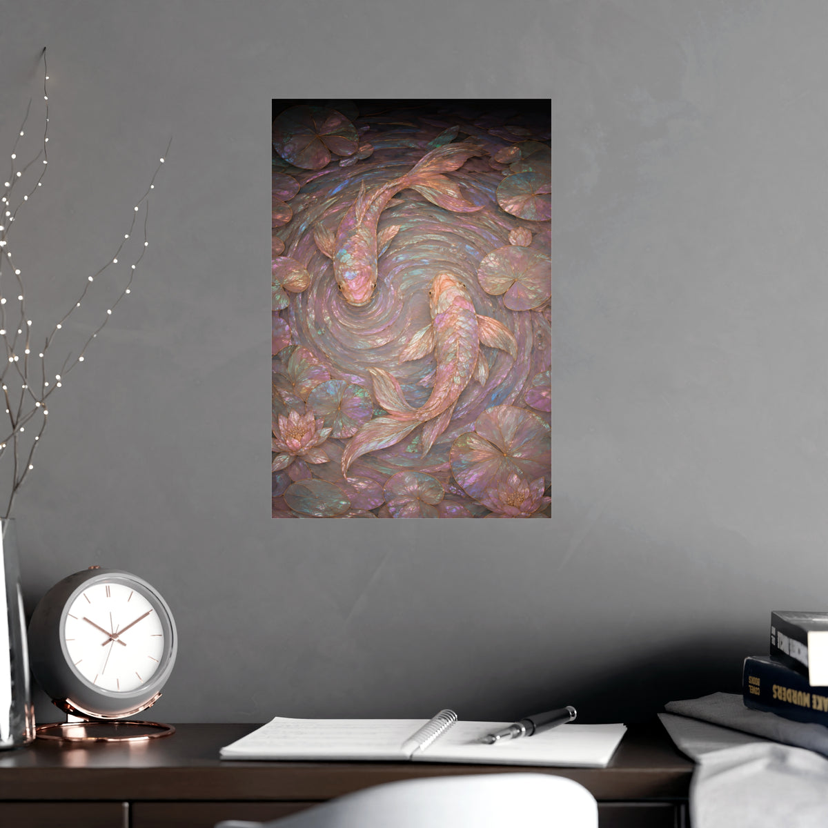Koi, from Above — koi, from above, shown framed on a wall