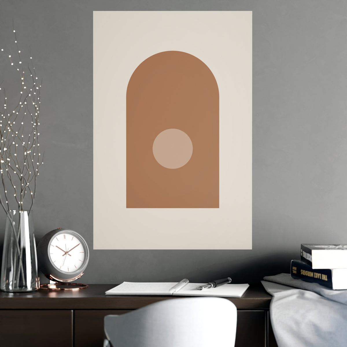 Sand Clay Arch Modern Wall Art — arch in a sand clay palette, shown framed on a wall