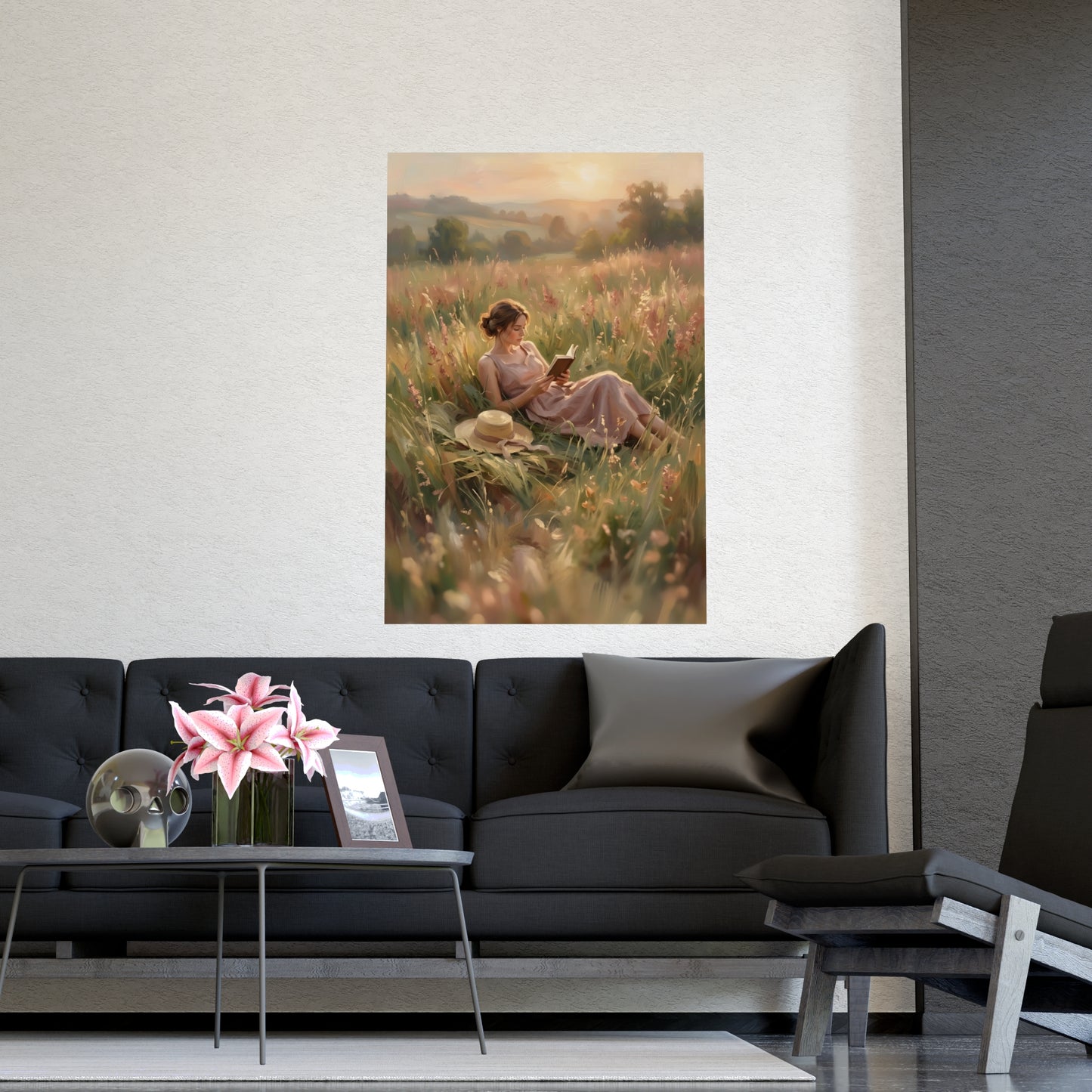 Lecture dans les hautes herbes | Affiche Murale Romantique | Peinture