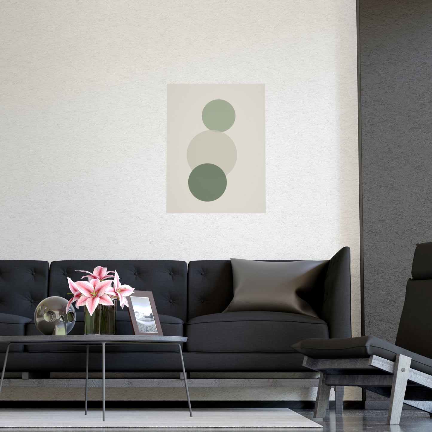 Sage Neutral Circles Boho Wall Art | Living Room Print