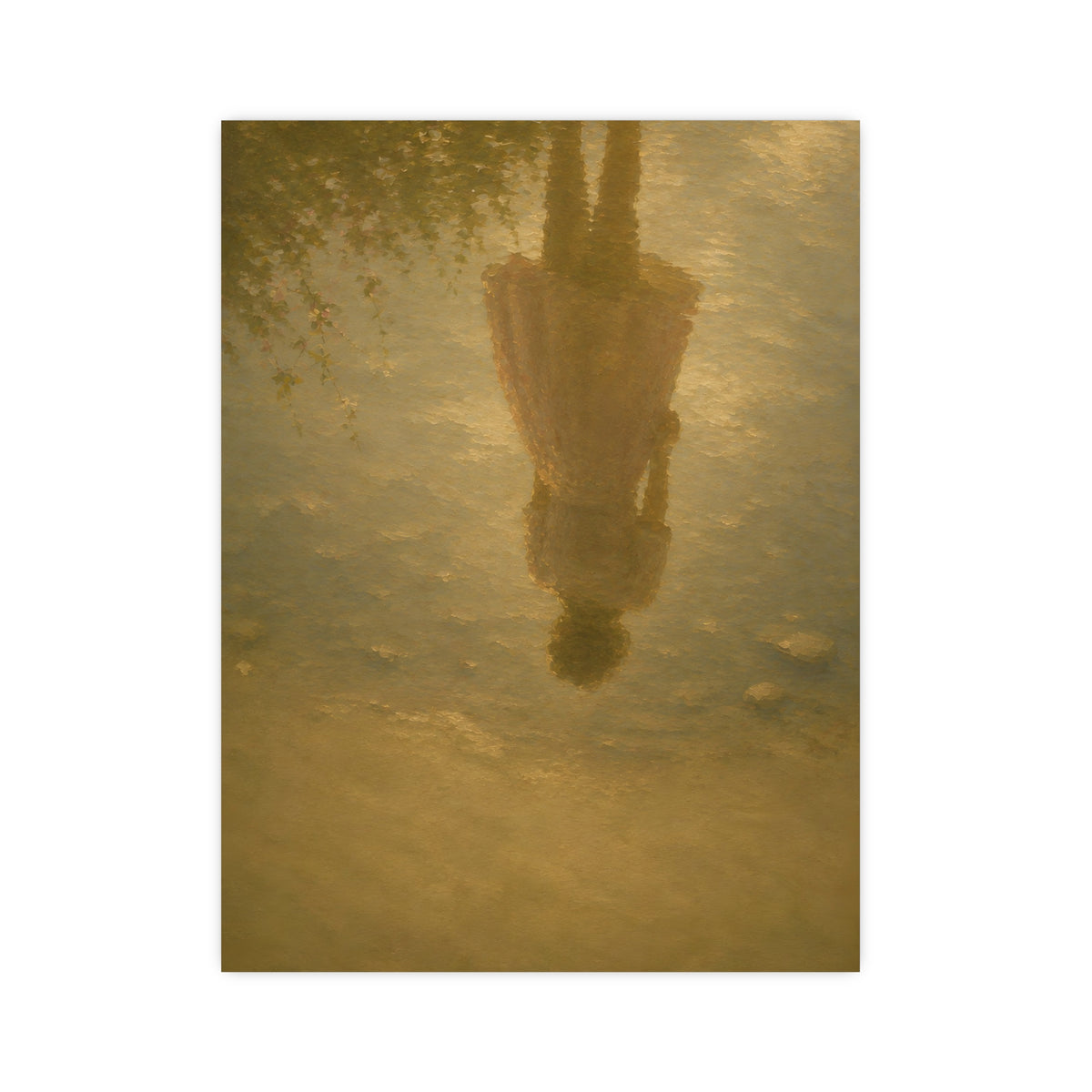 Reflected in the Shallows — only a woman's reflection in still shallow water, the figure herself out of frame, 12x16 in print