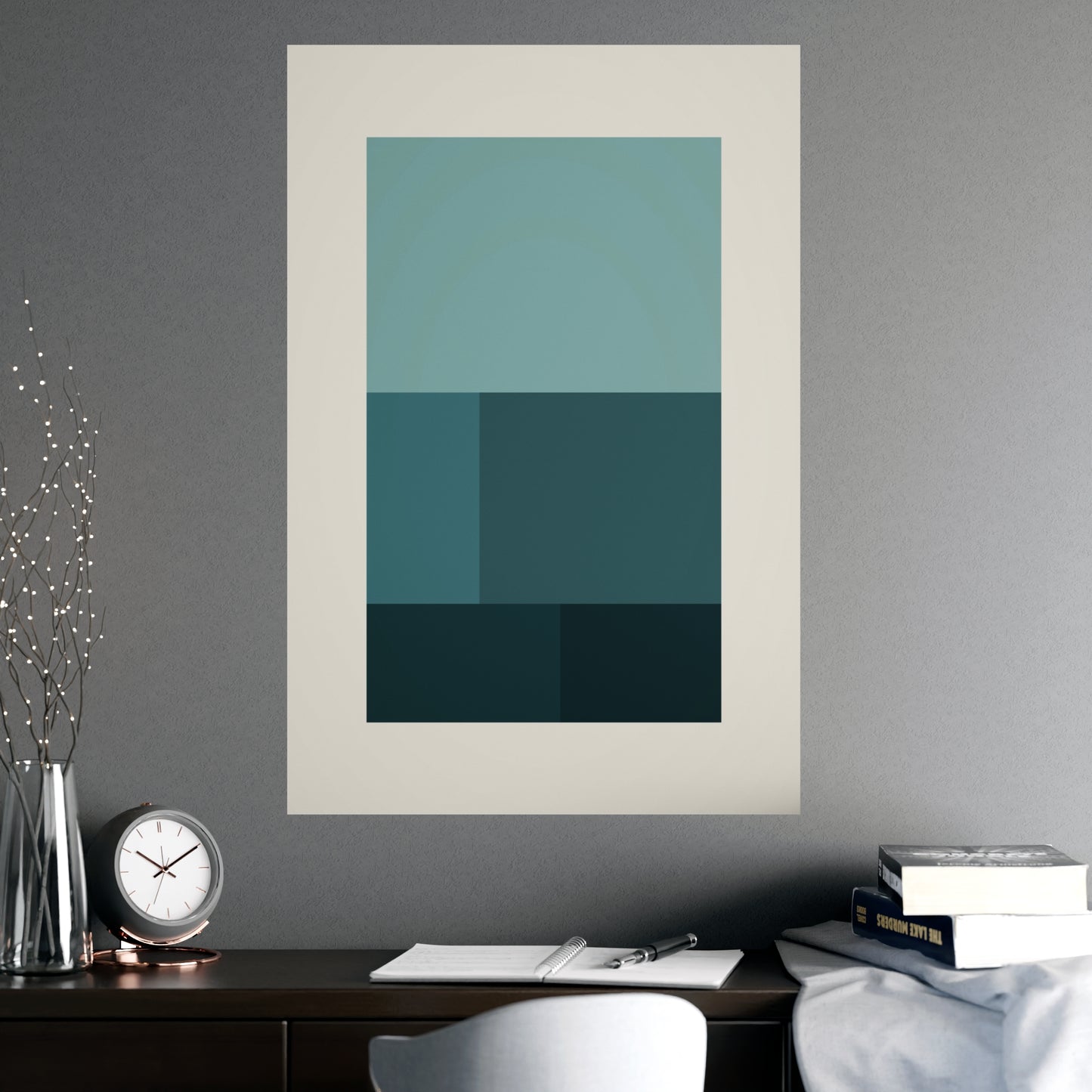 Deep Teal Blocks Modern Wall Art | Living Room Print