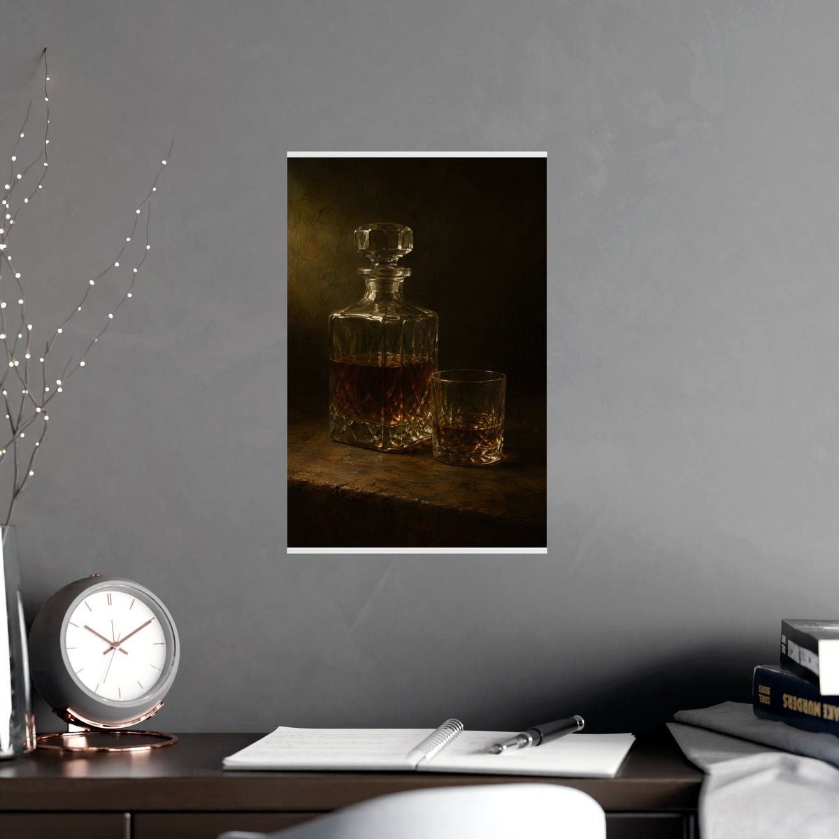 Decanter and Glass — decanter and glass, shown framed on a wall