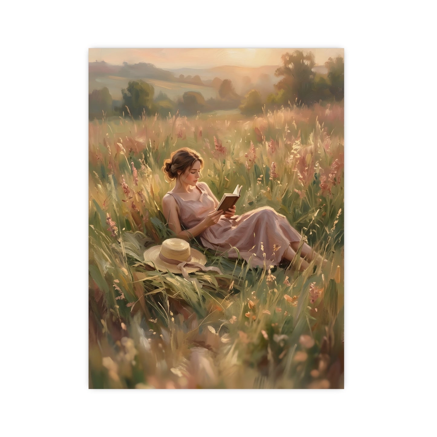 Lecture dans les hautes herbes | Affiche Murale Romantique | Peinture