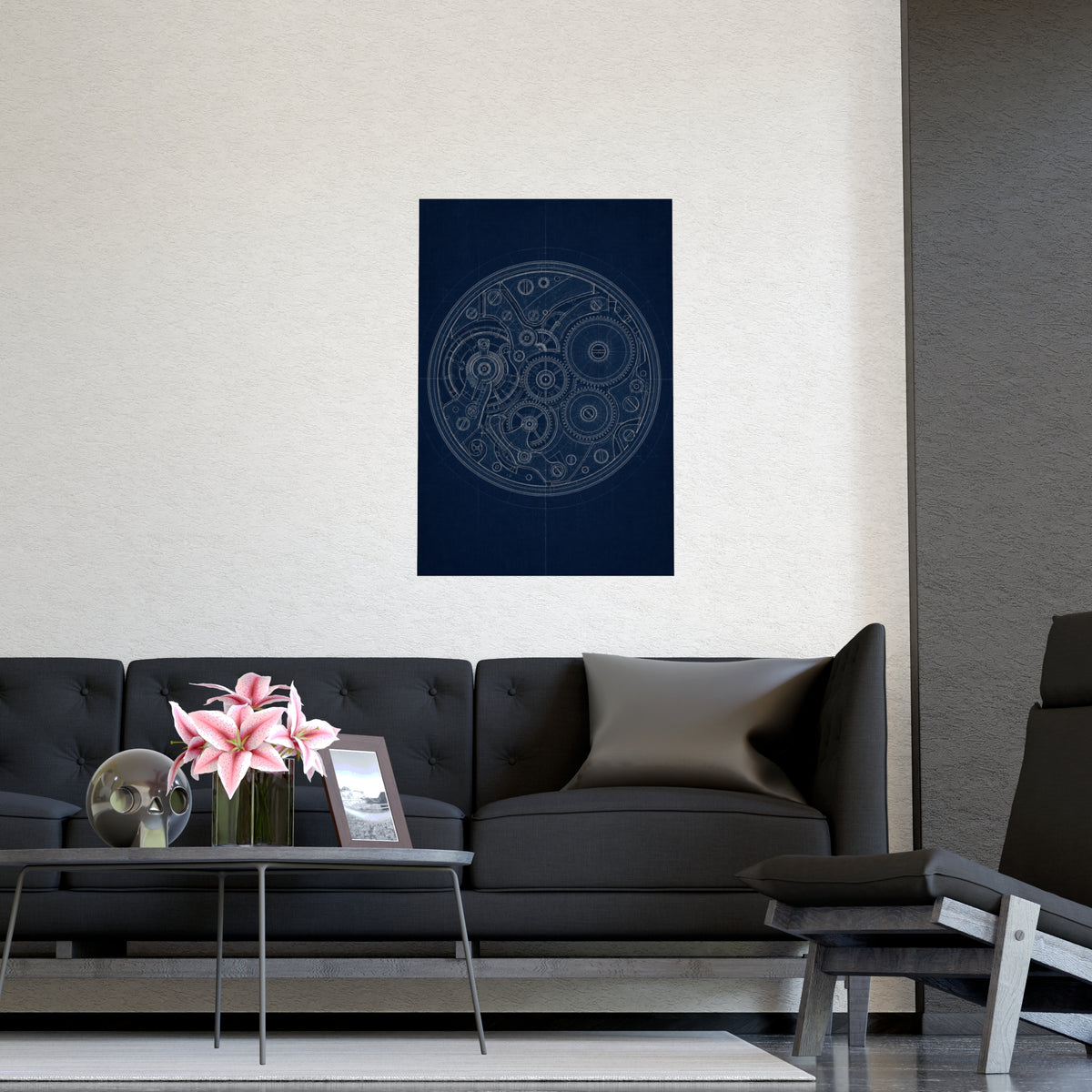 Watch Movement — watch movement, shown framed on a wall