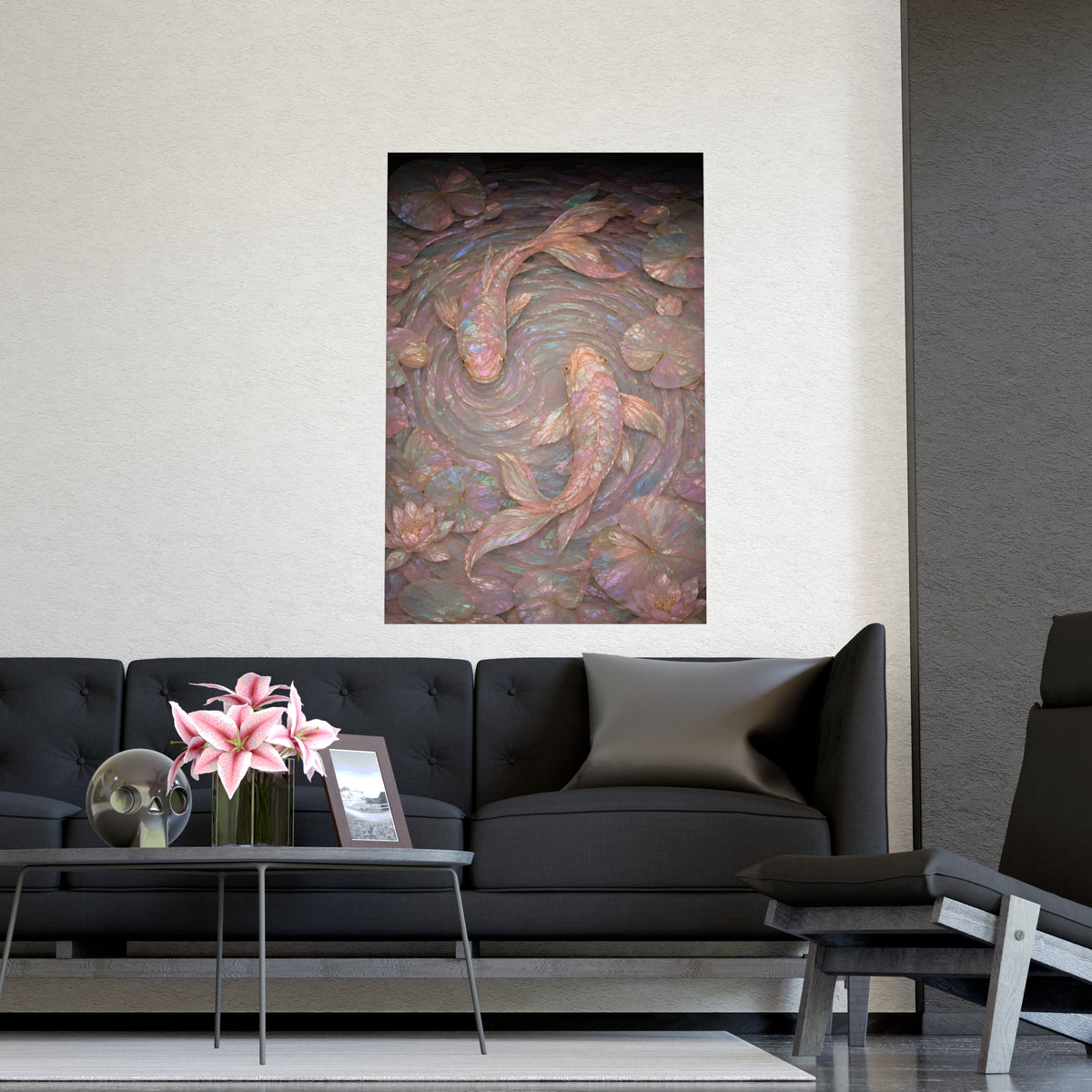 Koi, from Above — koi, from above, shown framed on a wall