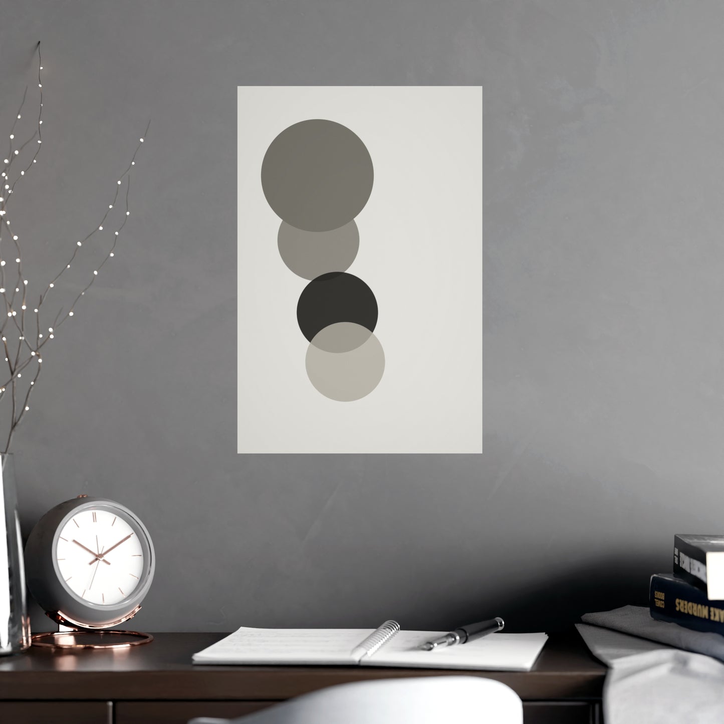 Charcoal Cream Circles Modern Wall Art | Living Room Print