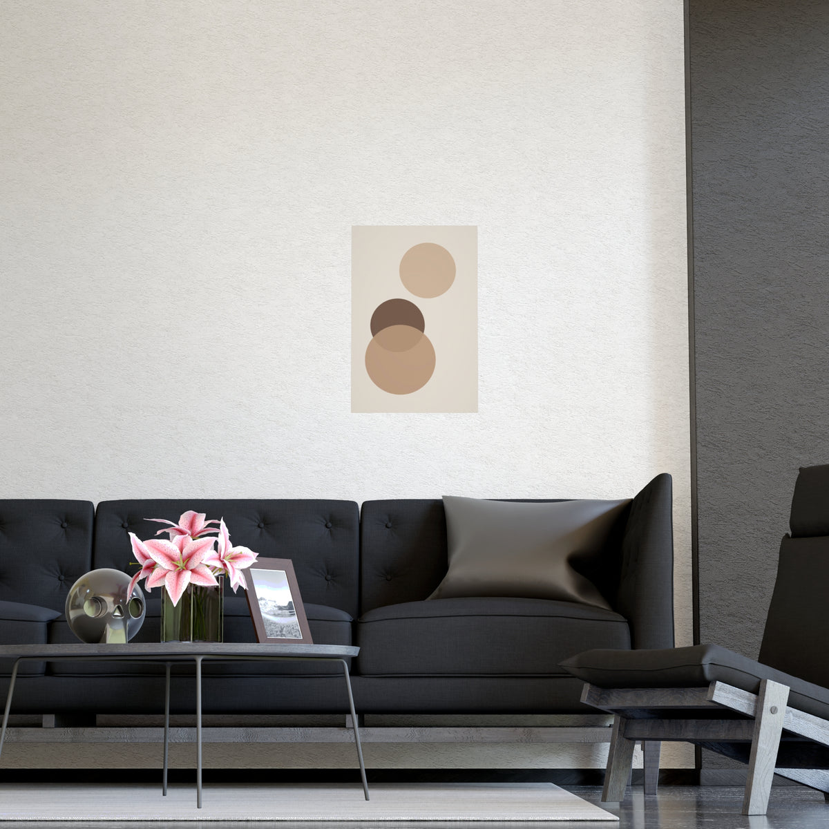 Sand Clay Circles Modern Wall Art — circles in a sand clay palette, shown framed on a wall