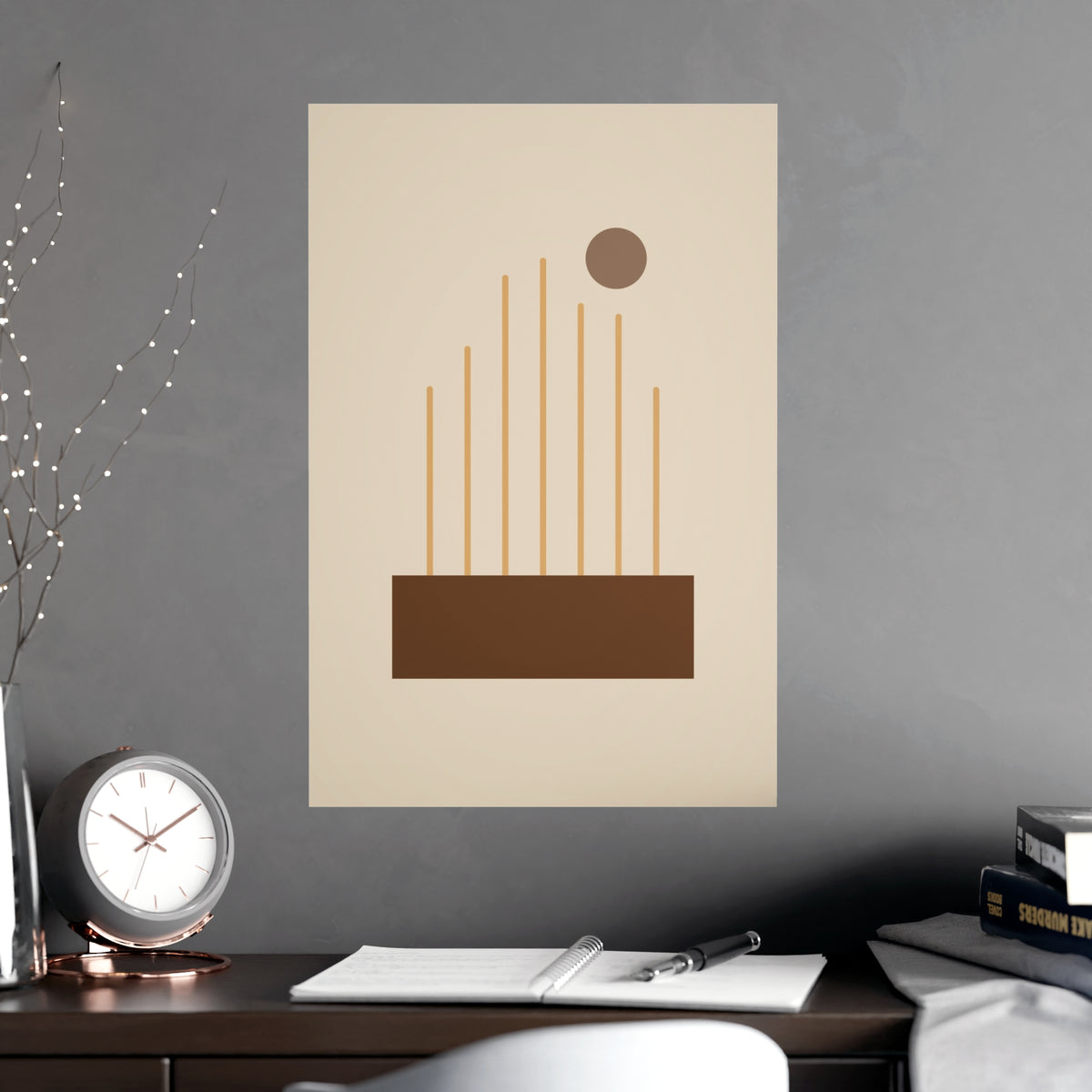 Muted 70s Lines Wall Art — lines in a muted 70s palette, shown framed on a wall