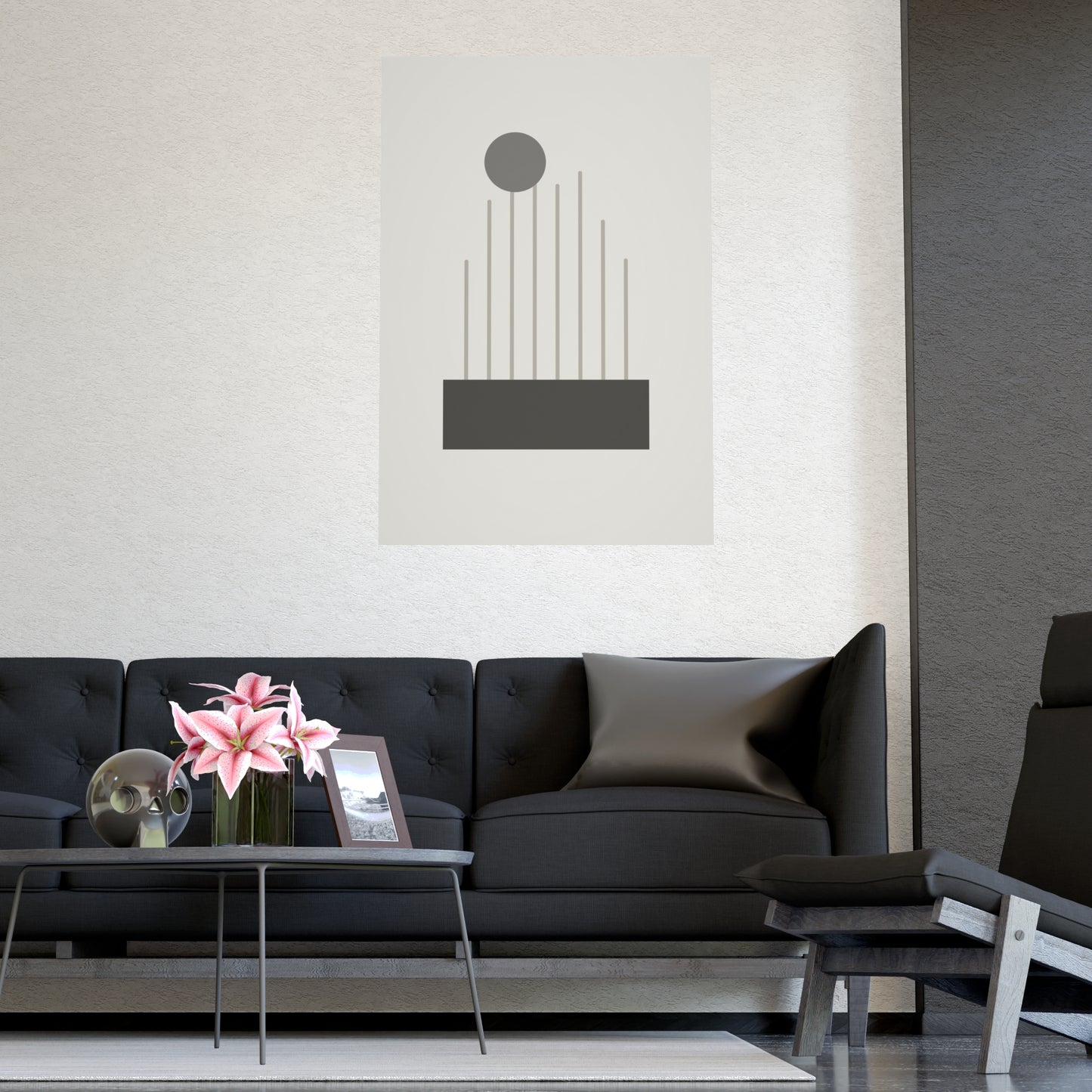 Charcoal Cream Lines Wall Art | Bedroom Print