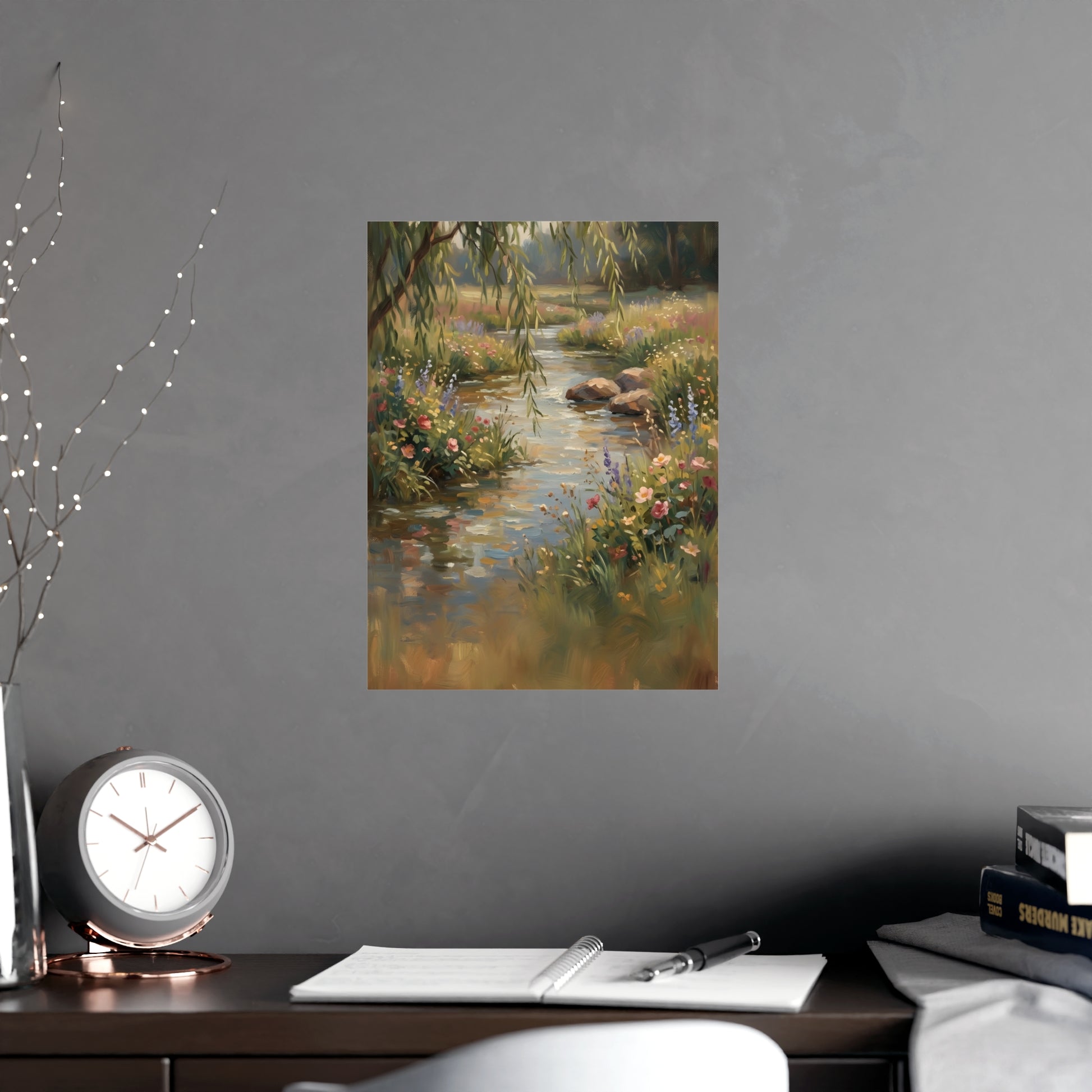 Willow Stream on a plain wall, shown at a larger size, 12x16 in print