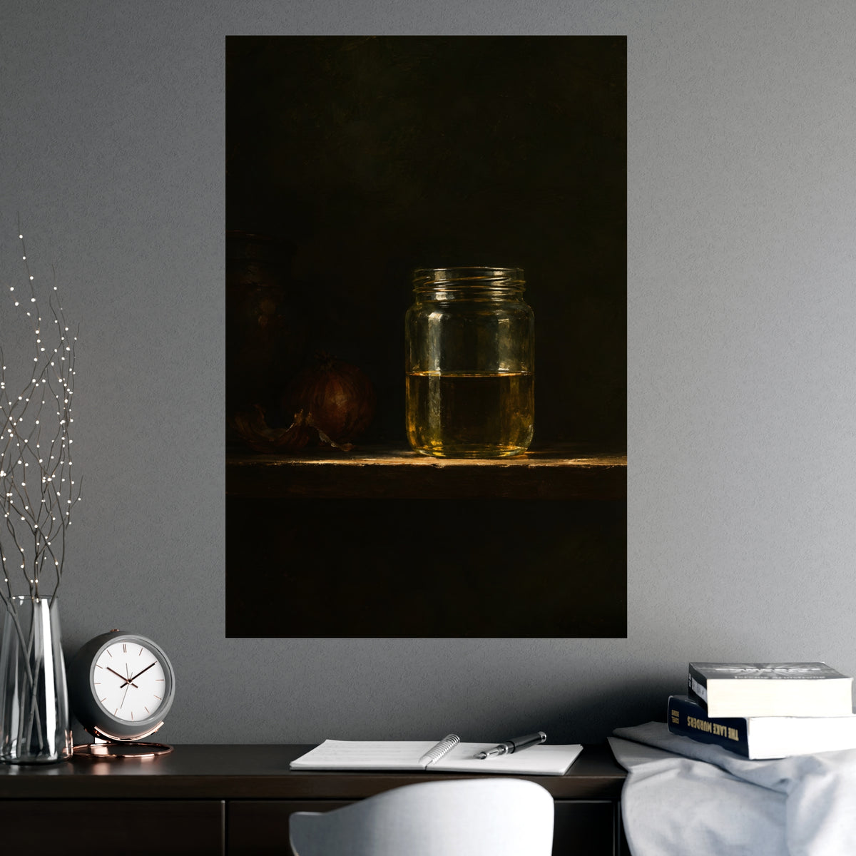 Half Full — half full, shown framed on a wall
