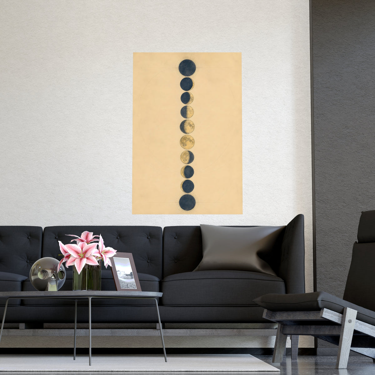 Phases of the Moon — phases of the moon, shown framed on a wall