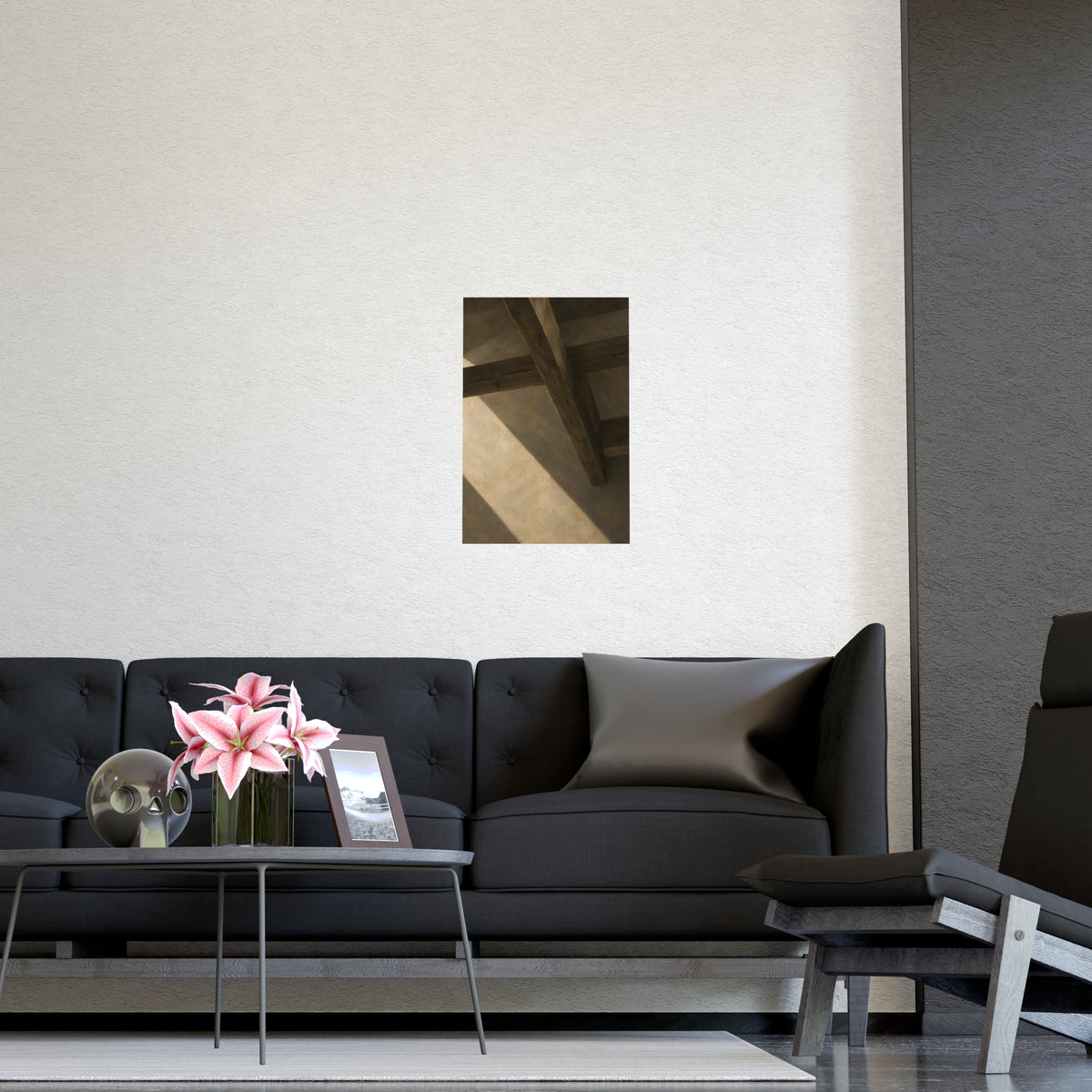 Beams Overhead — beams overhead, shown framed on a wall