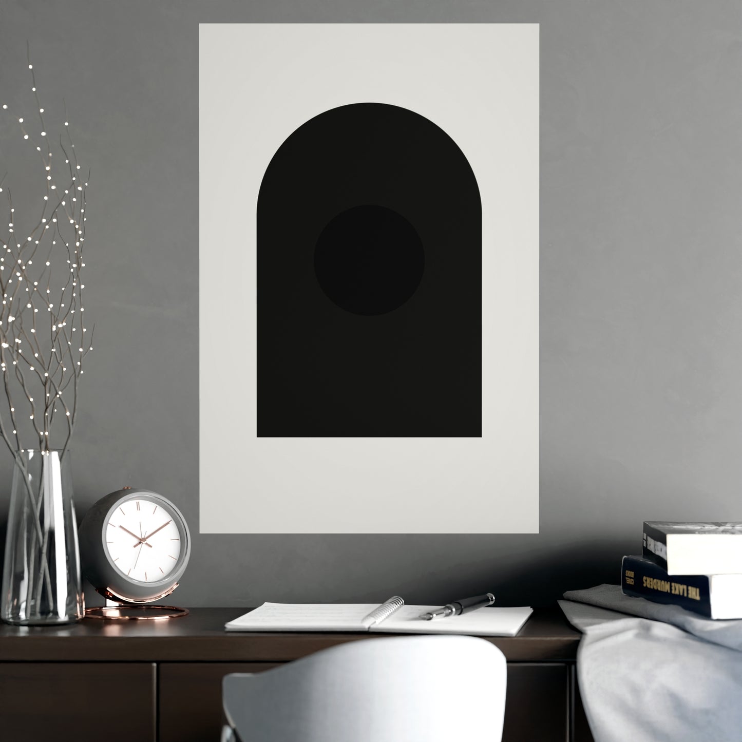 Charcoal Cream Arch Modern Wall Art | Living Room Print