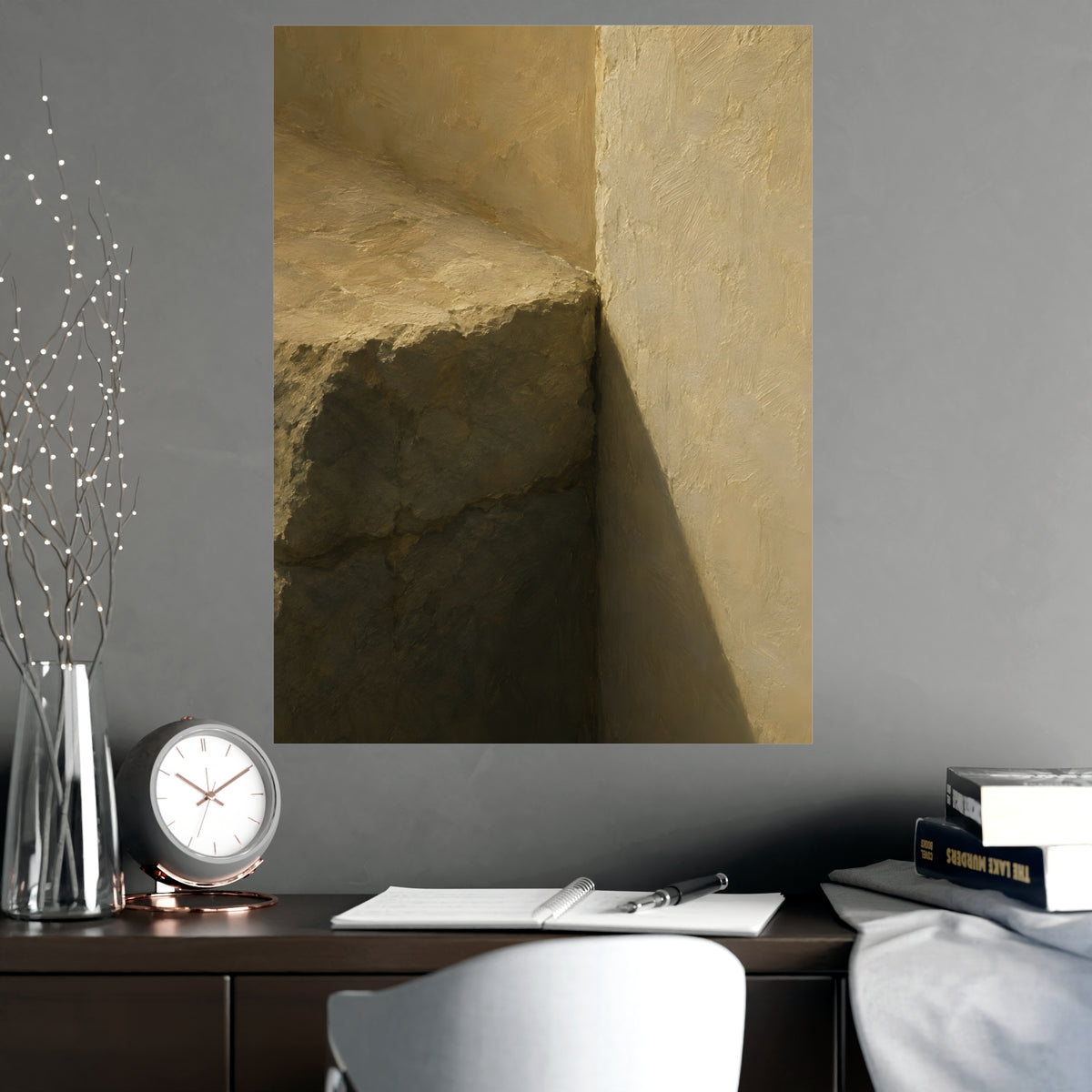 Stone into Plaster — stone into plaster, shown framed on a wall