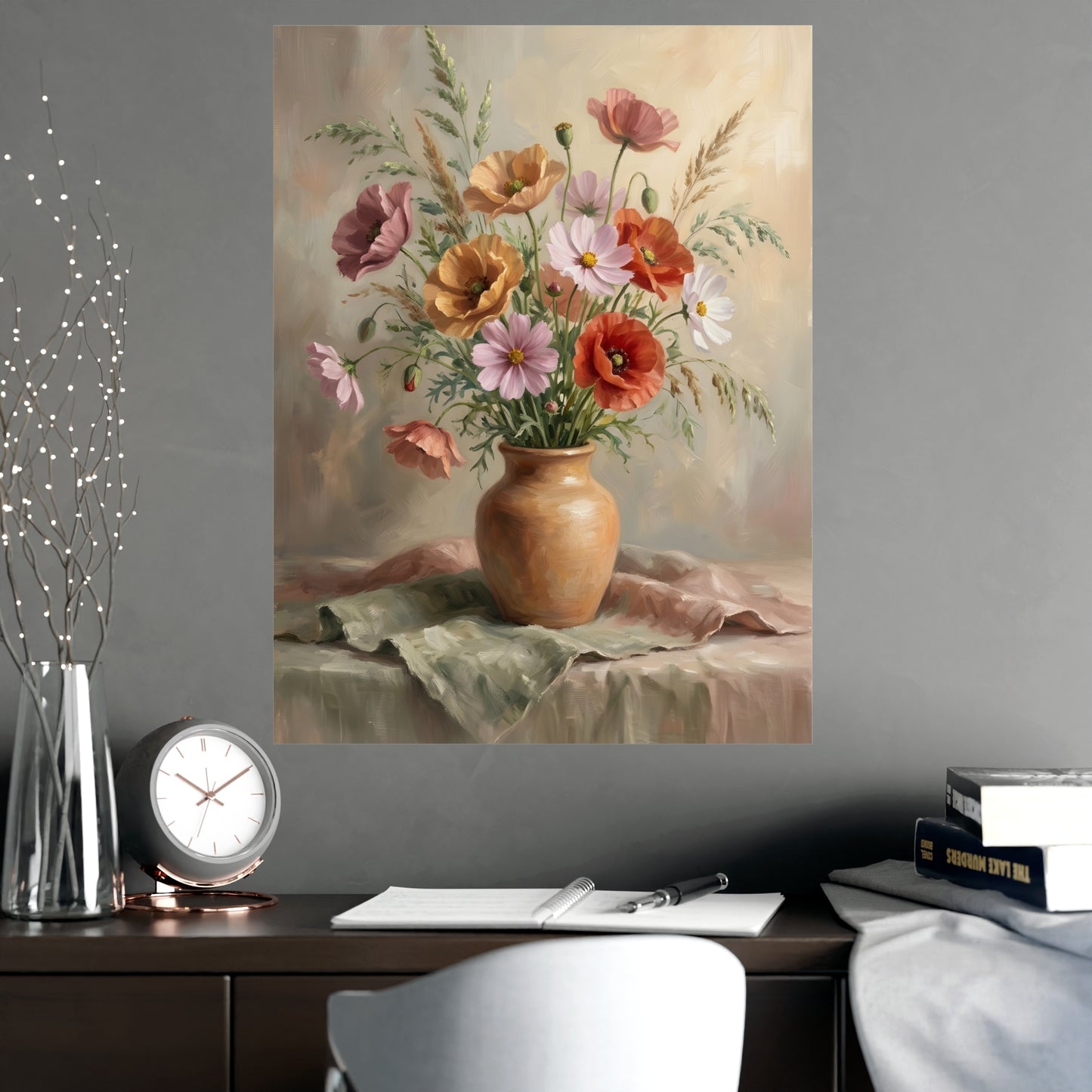 Bouquet de coquelicots et cosmos | Affiche Murale Romantique | Peinture