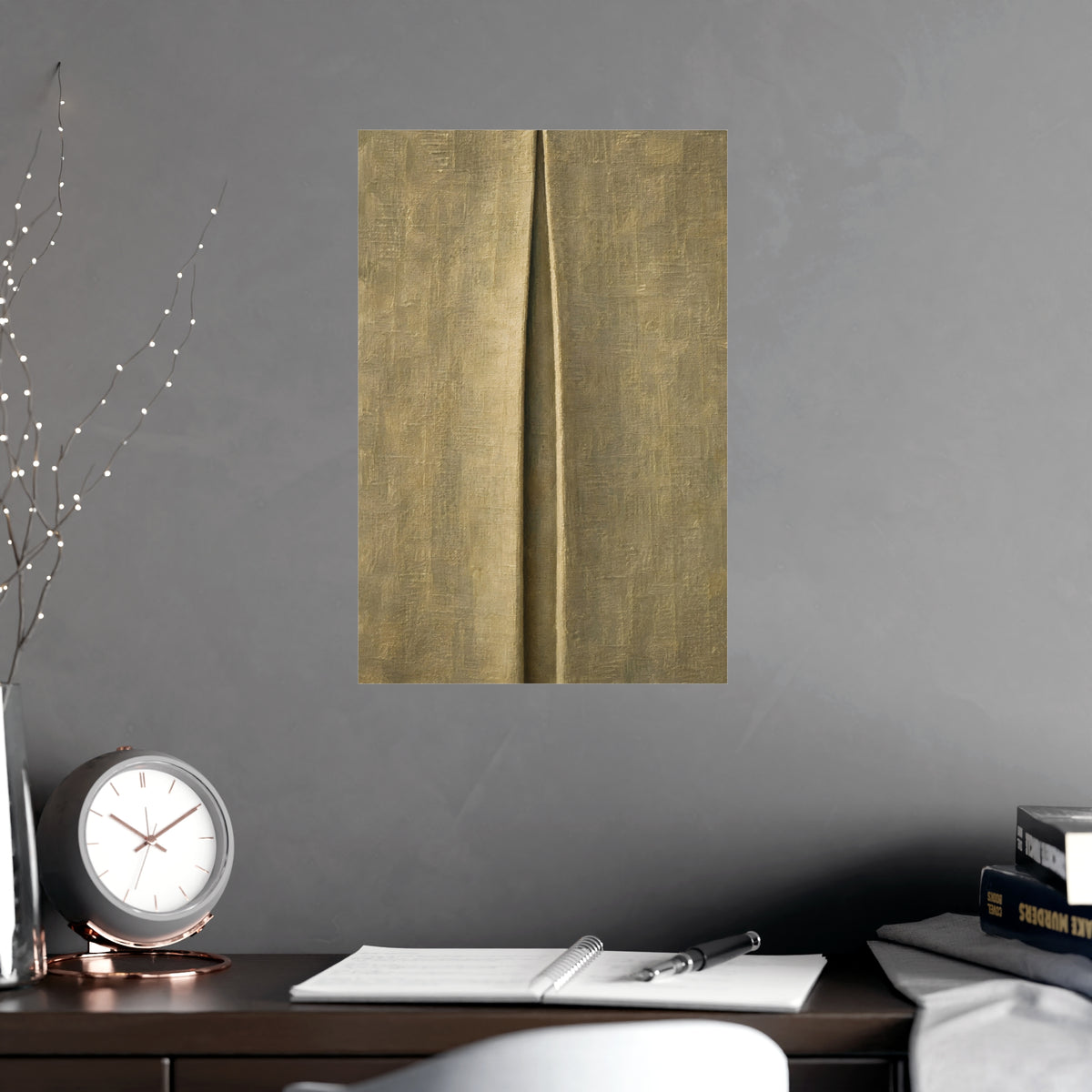One Pleat — one pleat, shown framed on a wall