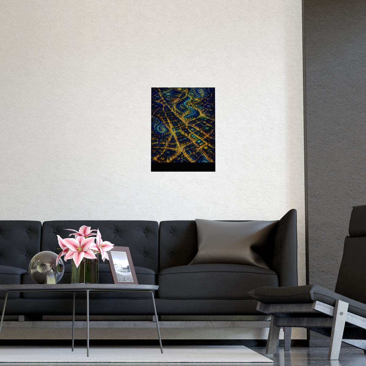 City from Above — city from above, shown framed on a wall