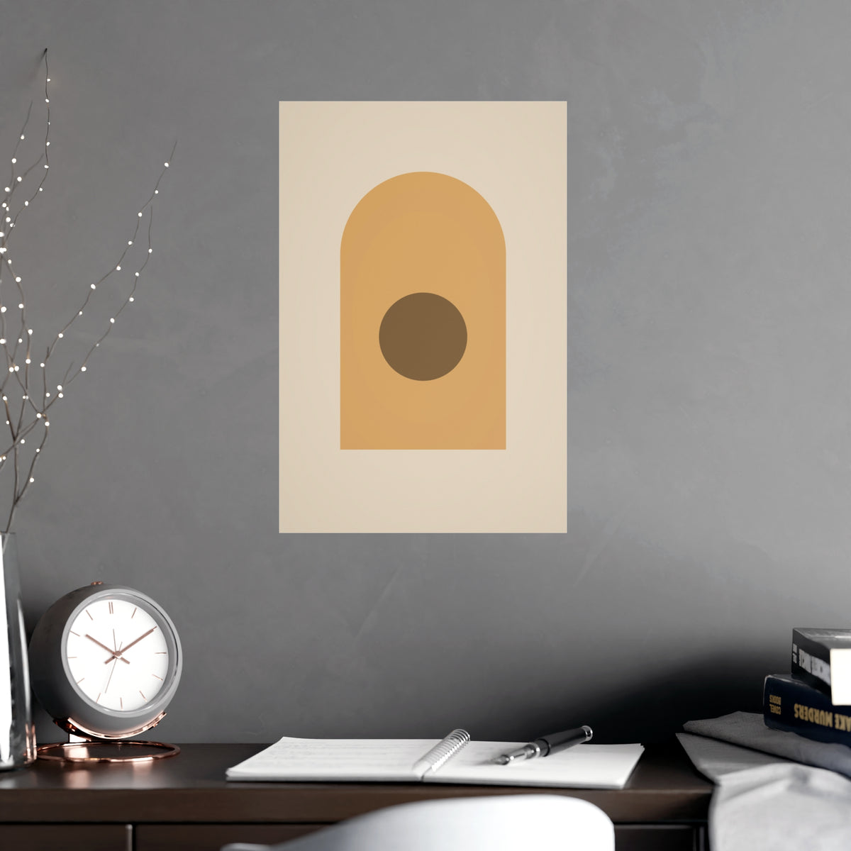 Muted 70s Arch Retro Wall Art — arch in a muted 70s palette, shown framed on a wall