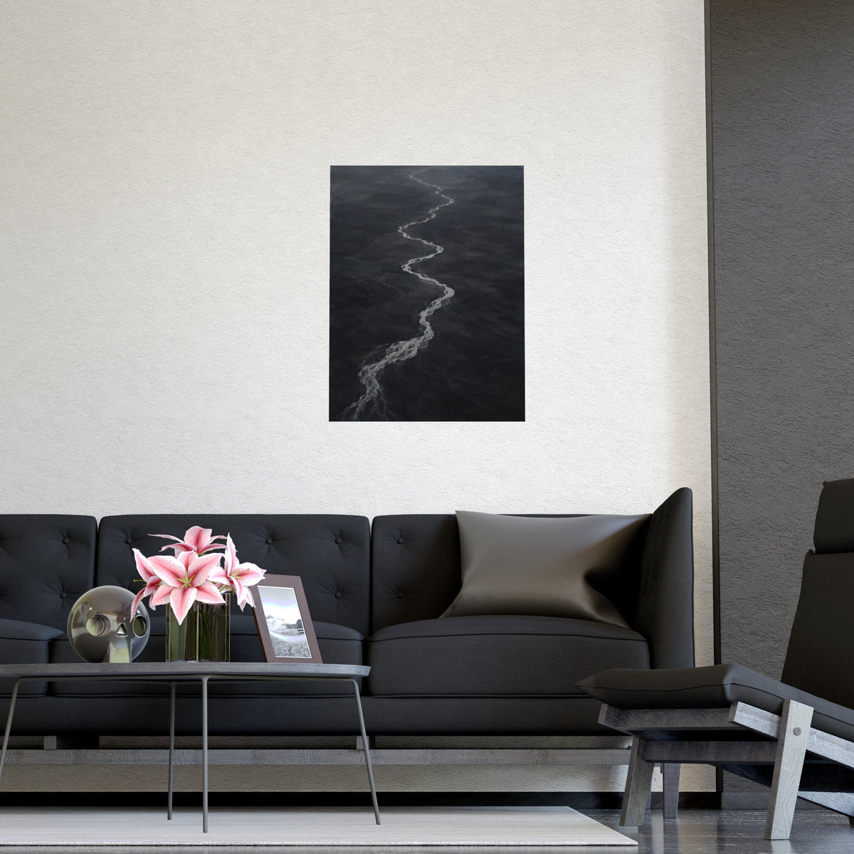 River, from High Above — river, from high above, shown framed on a wall