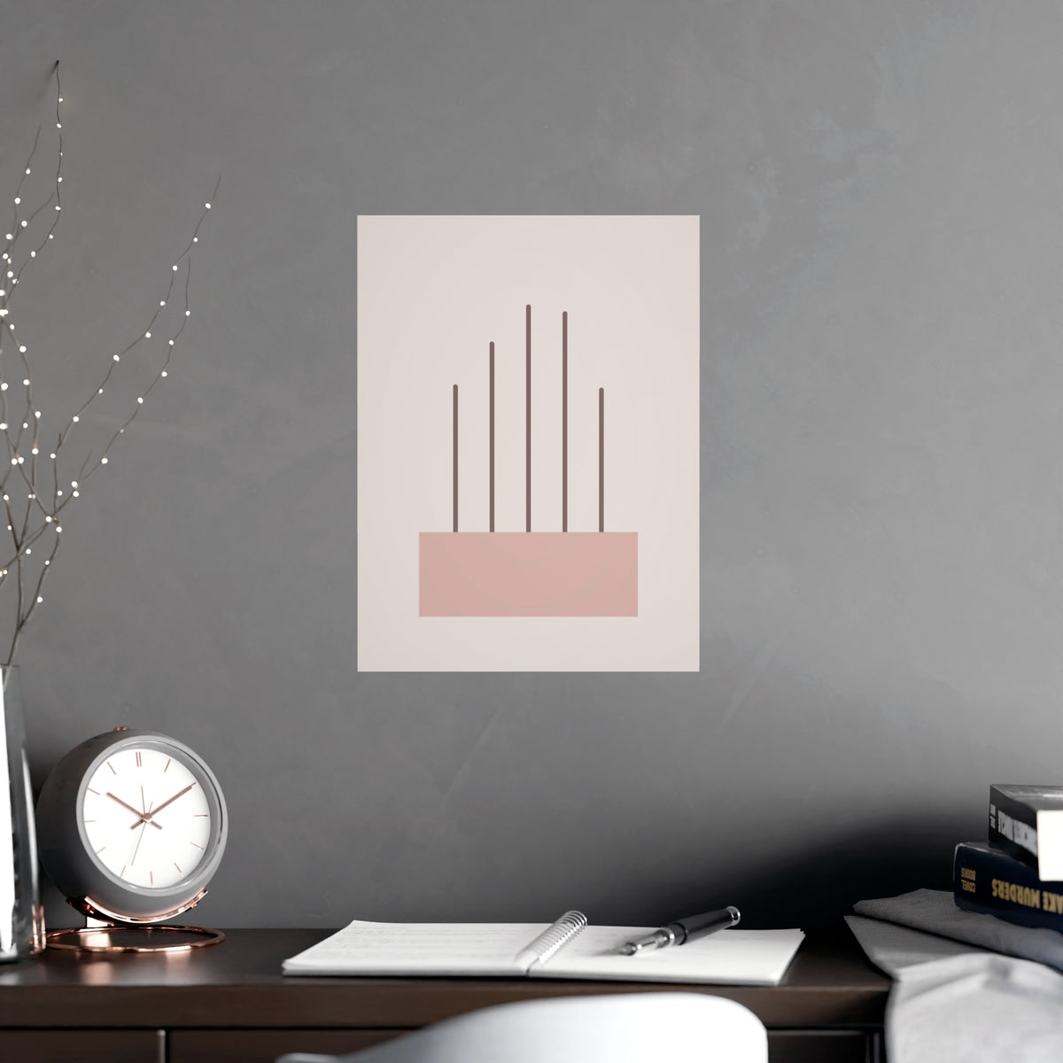 Dusty Rose Lines Wall Art — lines in a dusty rose palette, shown framed on a wall