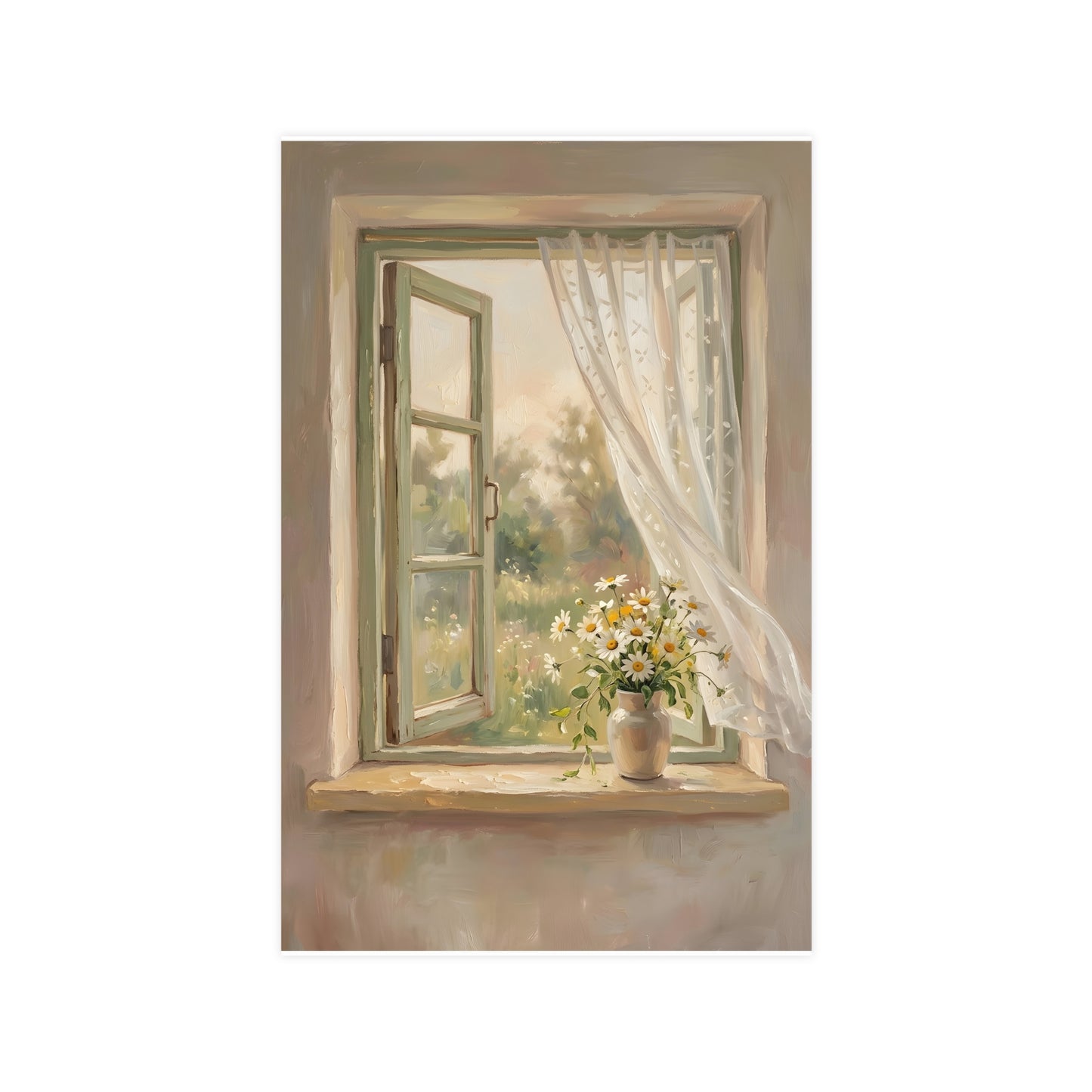 Daisies on the Sill | Romantic Oil Painting Print | Wall Art