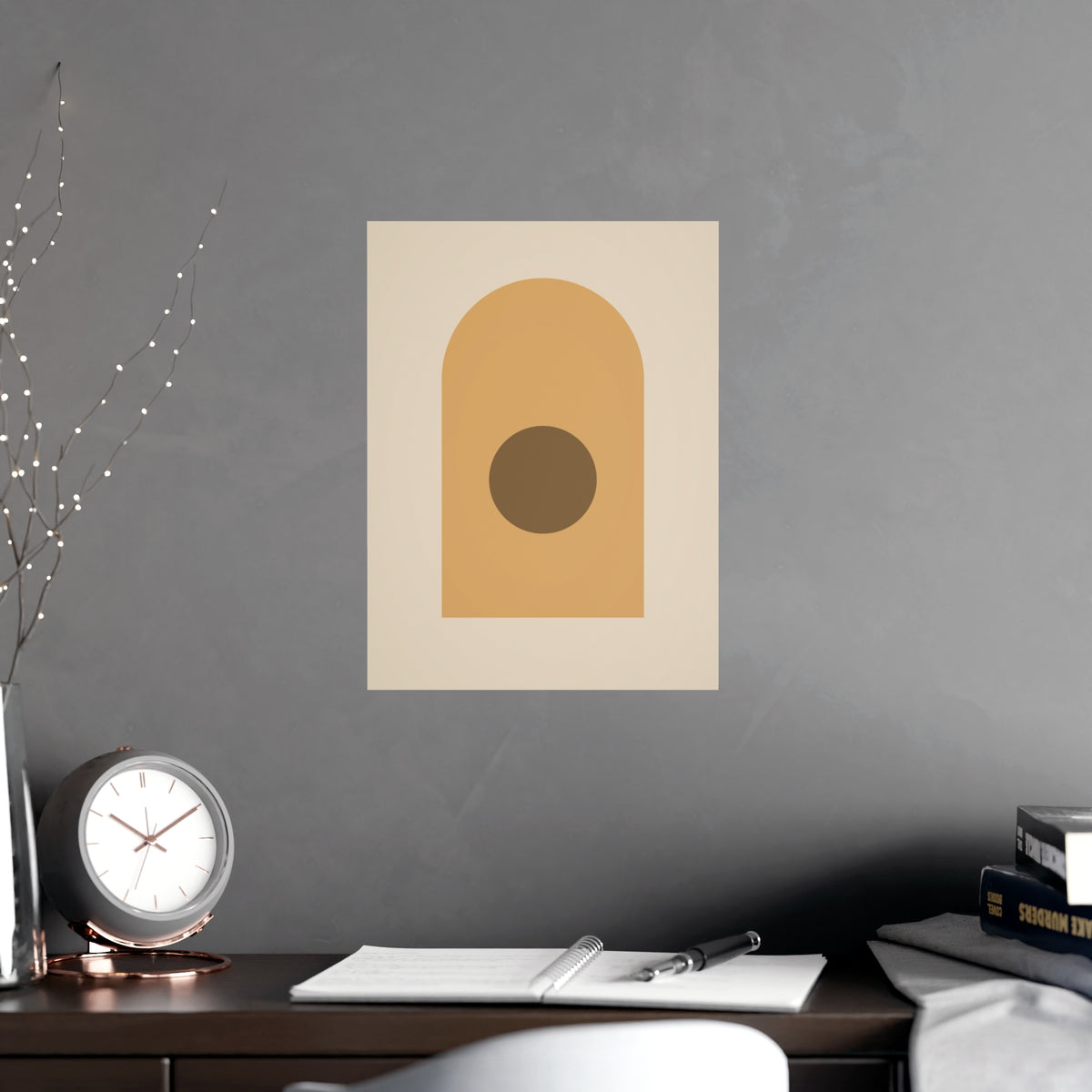 Muted 70s Arch Retro Wall Art — arch in a muted 70s palette, shown framed on a wall