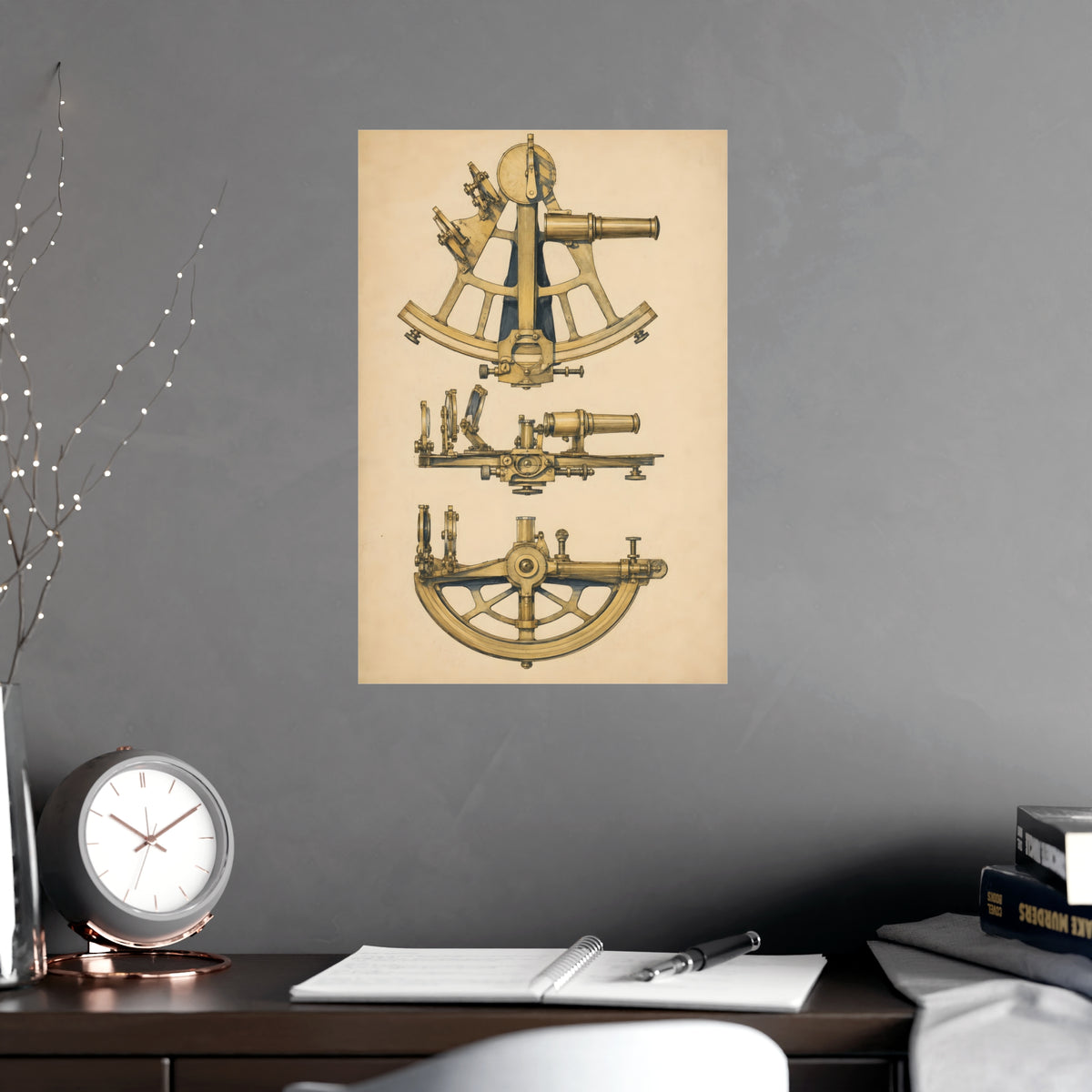 Sextant — sextant, shown framed on a wall