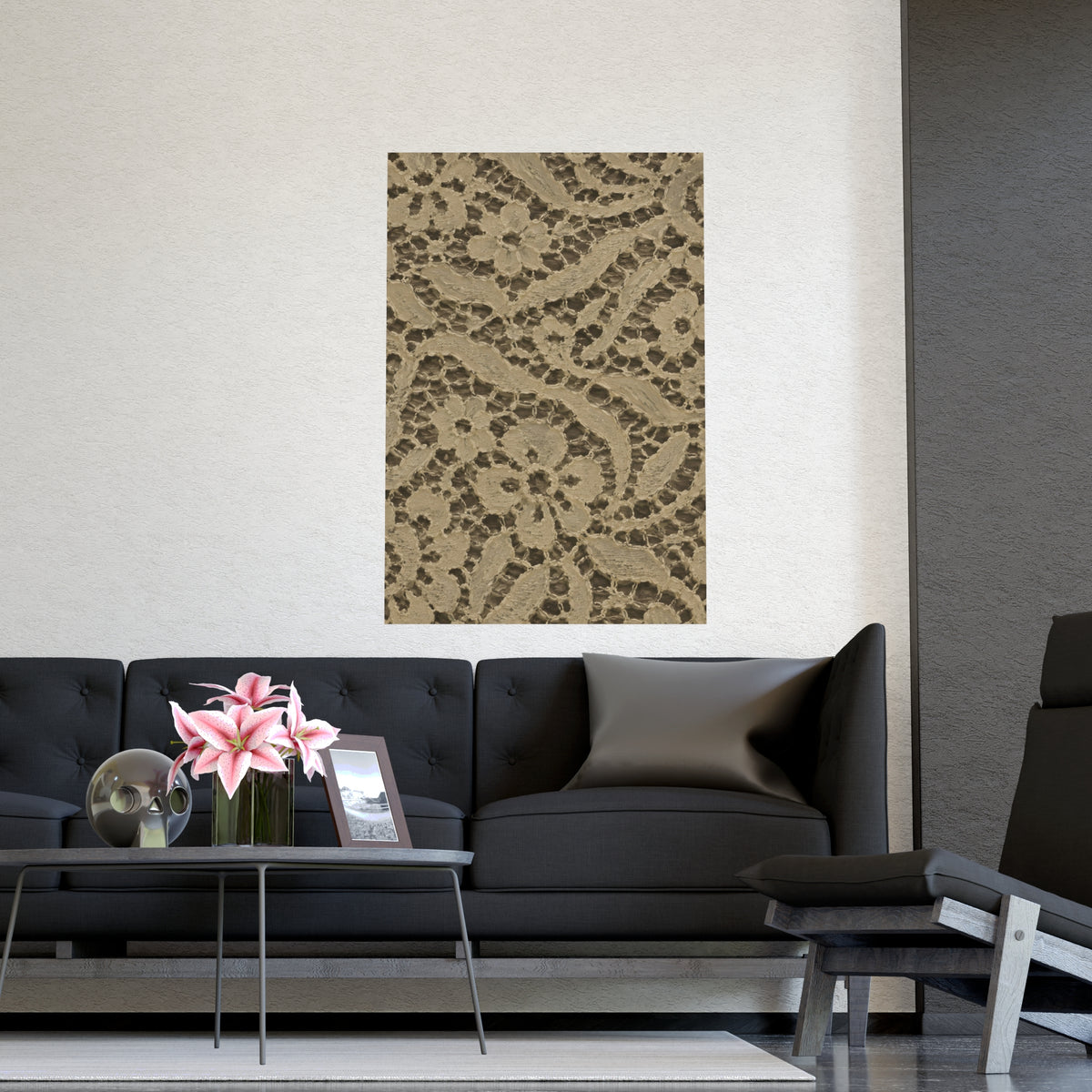 Lace over Dark — lace over dark, shown framed on a wall