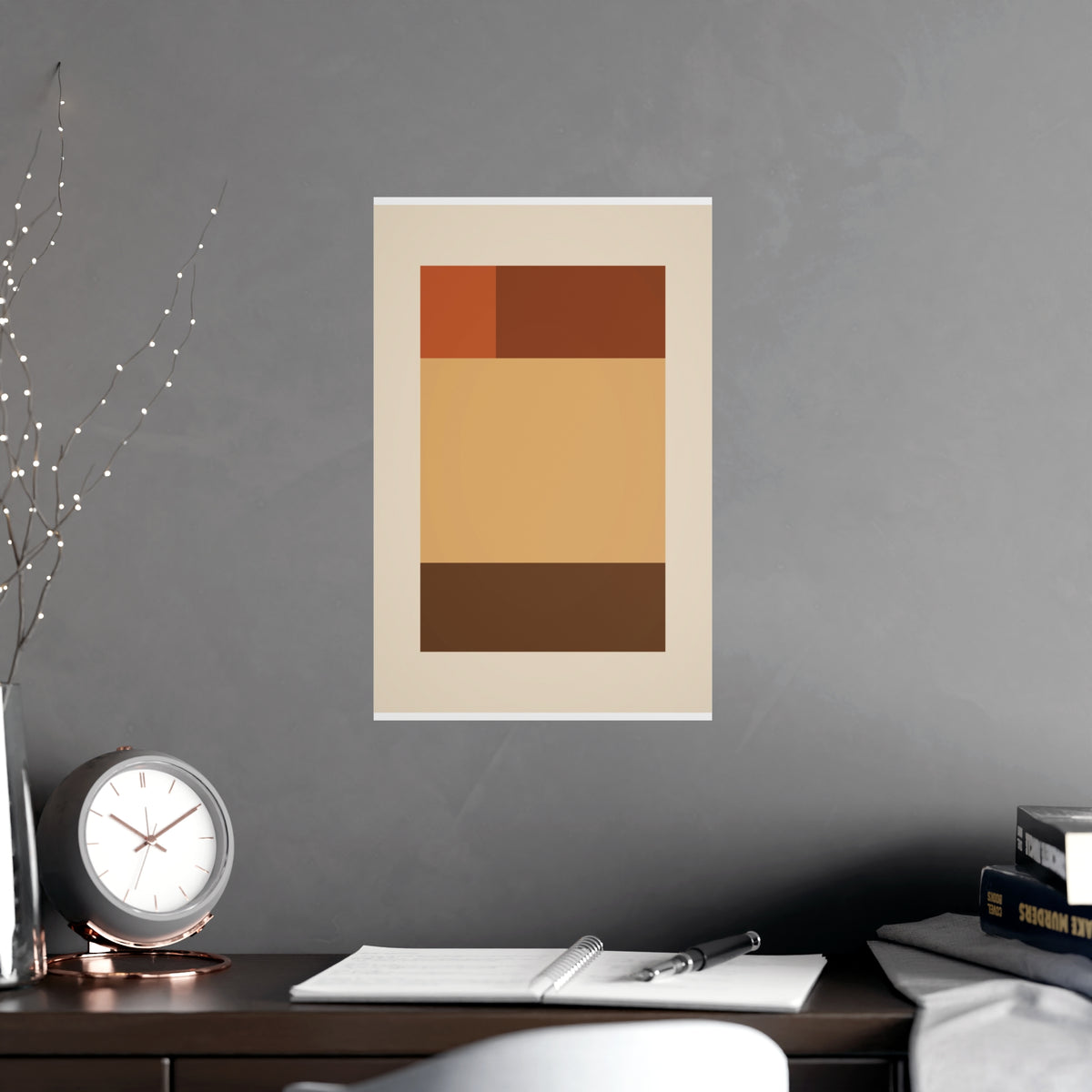 Muted 70s Blocks Retro Wall Art — blocks in a muted 70s palette, shown framed on a wall
