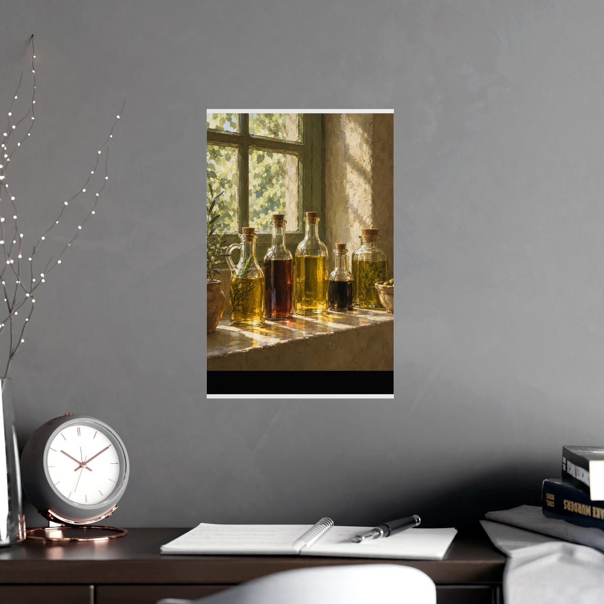 Oil and Vinegar on the Sill — oil and vinegar on the sill, shown framed on a wall