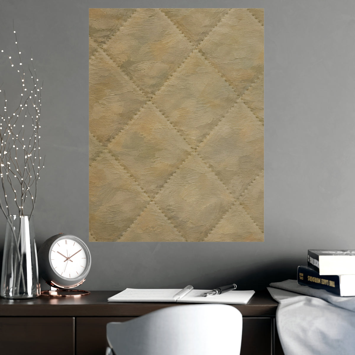 Quilted, in Relief — quilted, in relief, shown framed on a wall