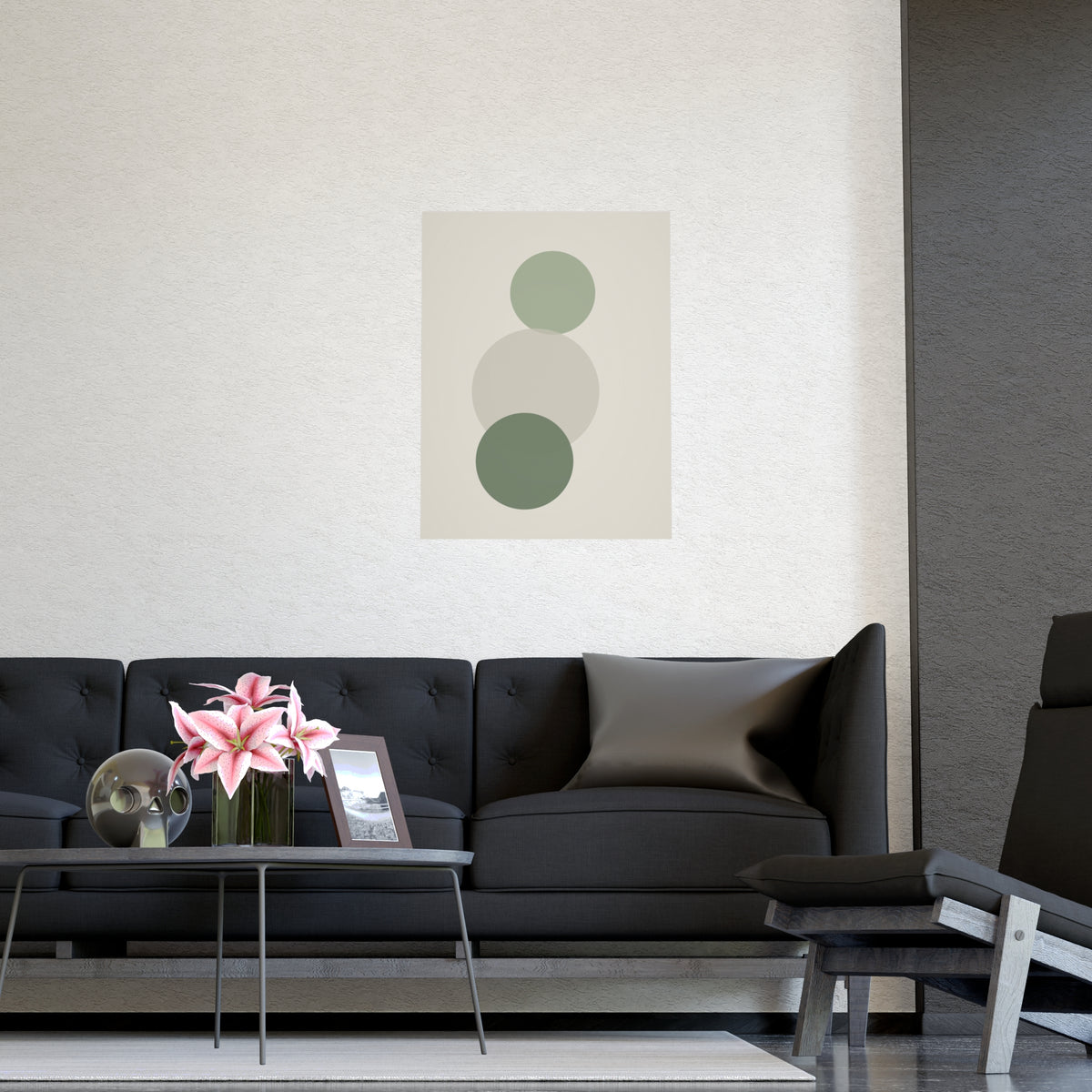 Sage Neutral Circles Boho Wall Art — circles in a sage neutral palette, shown framed on a wall