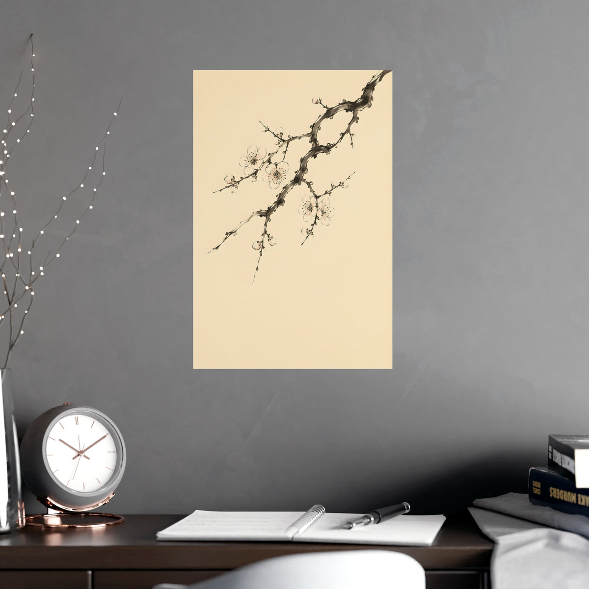 Plum Branch — plum branch, shown framed on a wall