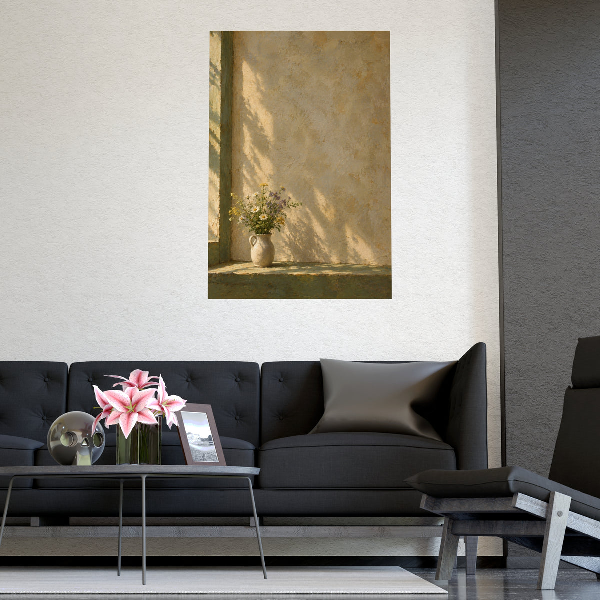 Wildflowers in a Milk Jug — wildflowers in a milk jug, shown framed on a wall