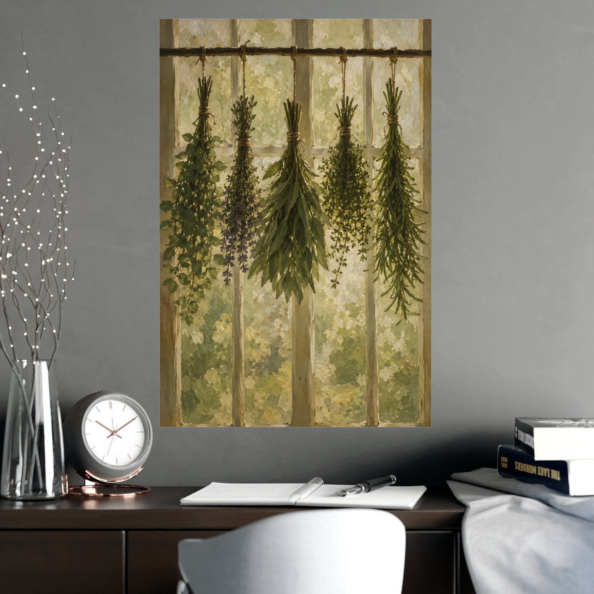Herbs Against the Window — herbs against the window, shown framed on a wall