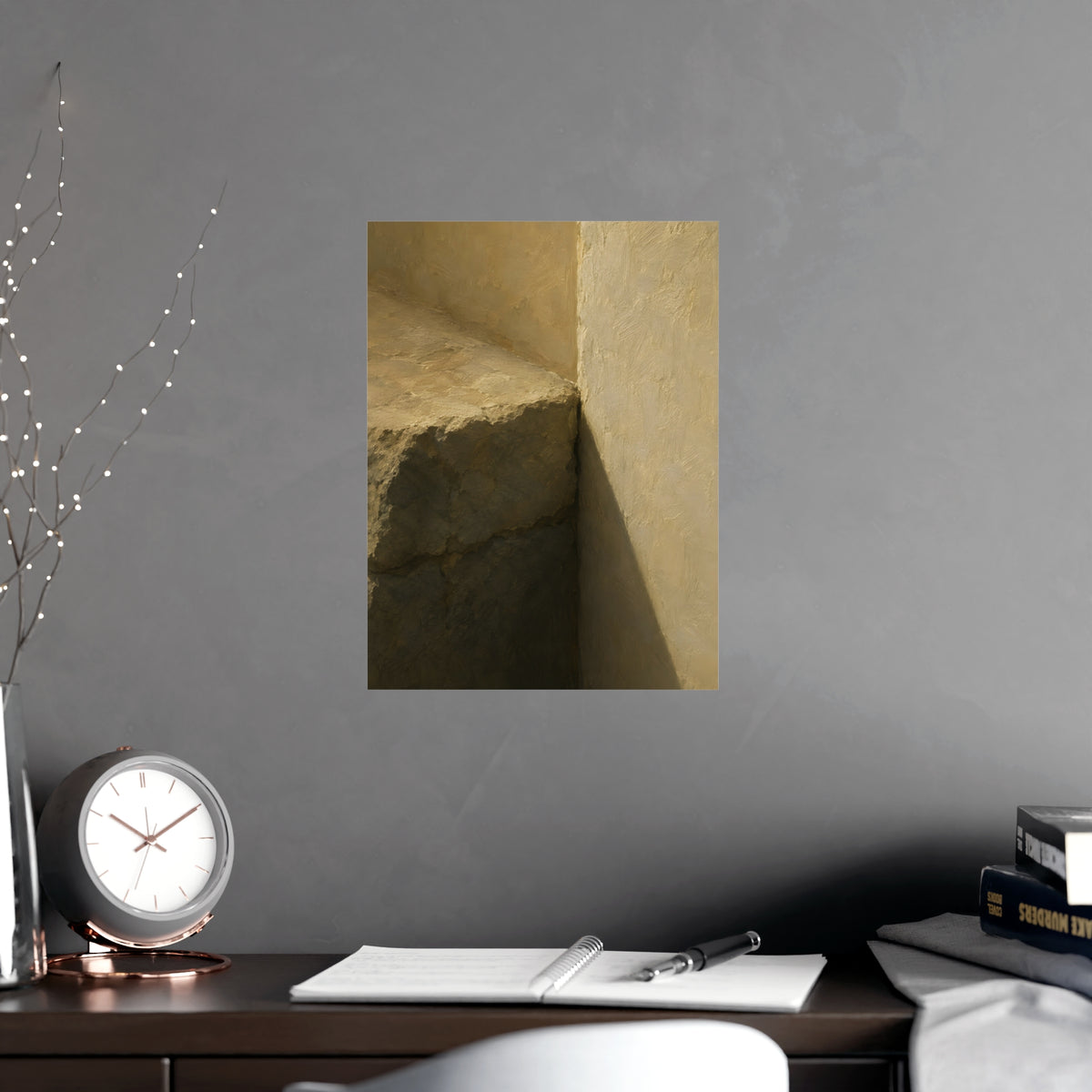 Stone into Plaster — stone into plaster, shown framed on a wall