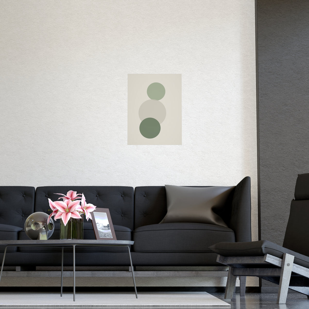 Sage Neutral Circles Boho Wall Art — circles in a sage neutral palette, shown framed on a wall