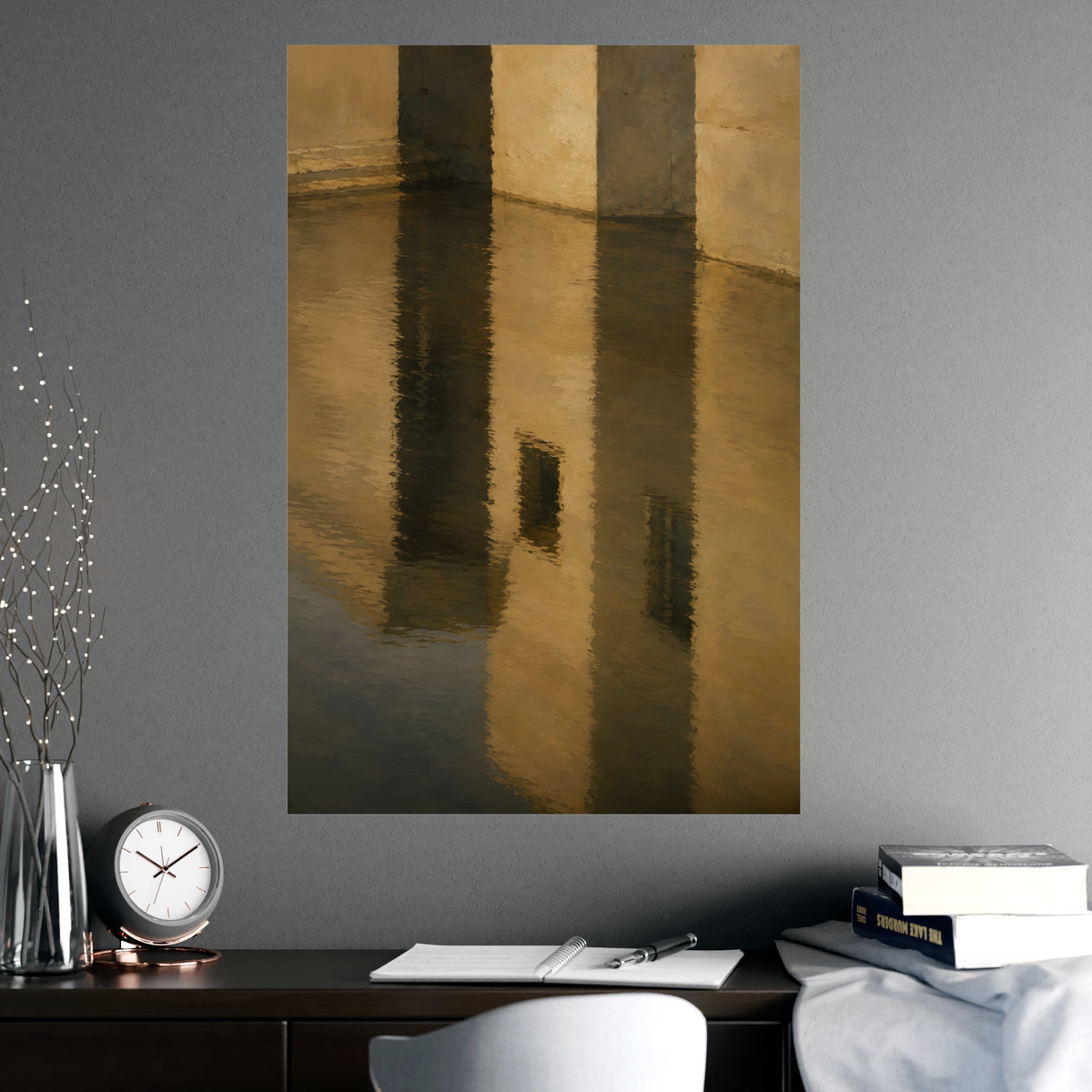 Facade, Reflected — facade, reflected, shown framed on a wall