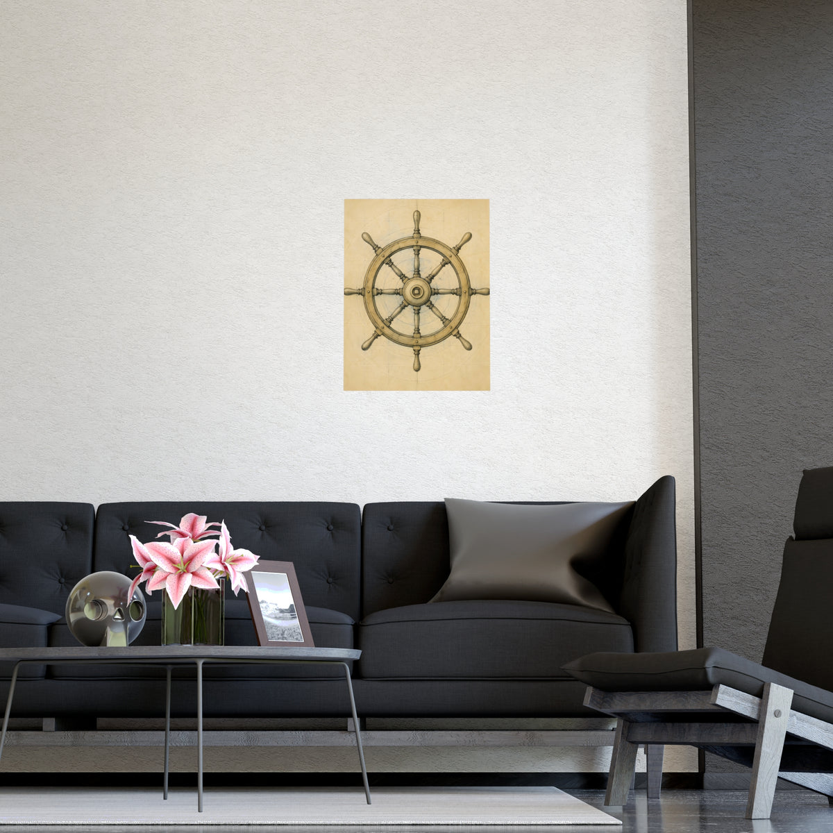 Ship's Wheel — ship's wheel, shown framed on a wall