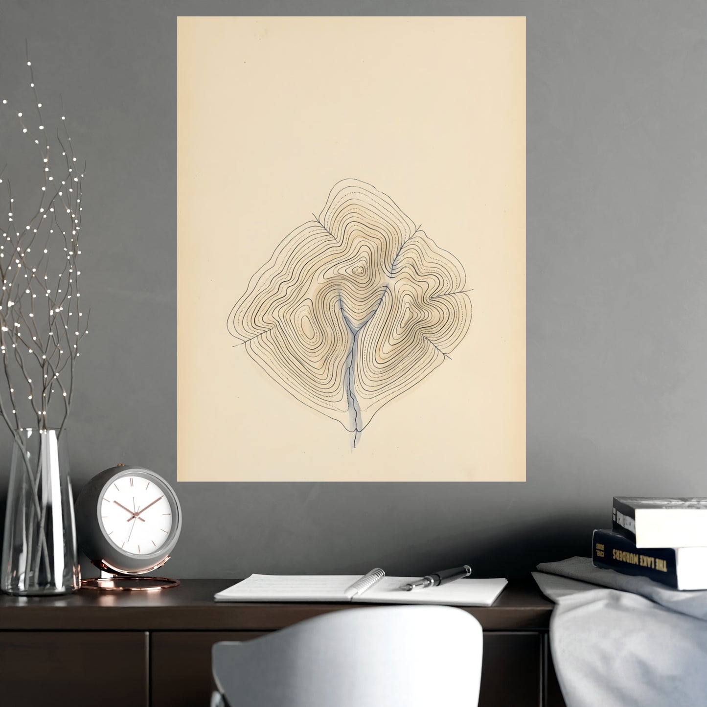 Contour Lines on a plain wall, shown at a larger size, 18x24 in print
